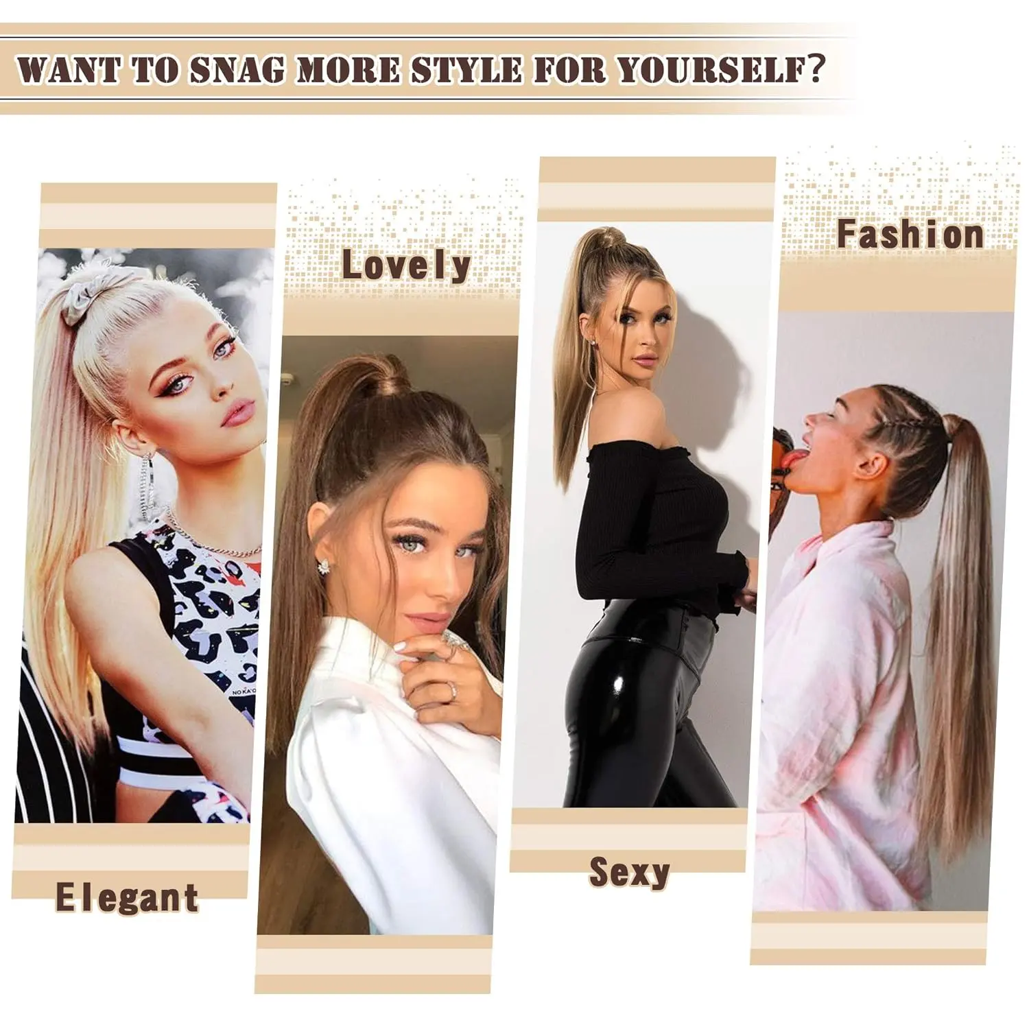 Synthetic Straight Long Ponytail Extensions Wrap Around Ponytail Hair Piece Pony Tail Hair Extensions Hairpieces for Women Girls