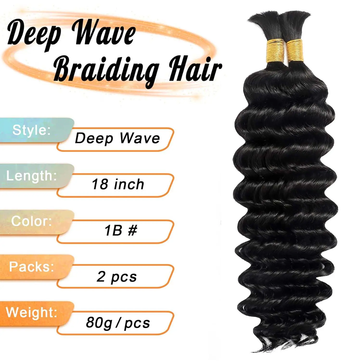 Synthetic 18 Inch 2Pcs Long Curly Braiding Hair Ocean Wave Crochet Hair for Black Women Deep Wave Braiding Hair for Boho Braids