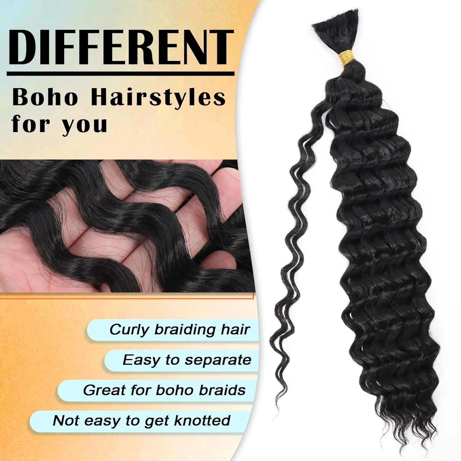 Synthetic 18 Inch 2Pcs Long Curly Braiding Hair Ocean Wave Crochet Hair for Black Women Deep Wave Braiding Hair for Boho Braids