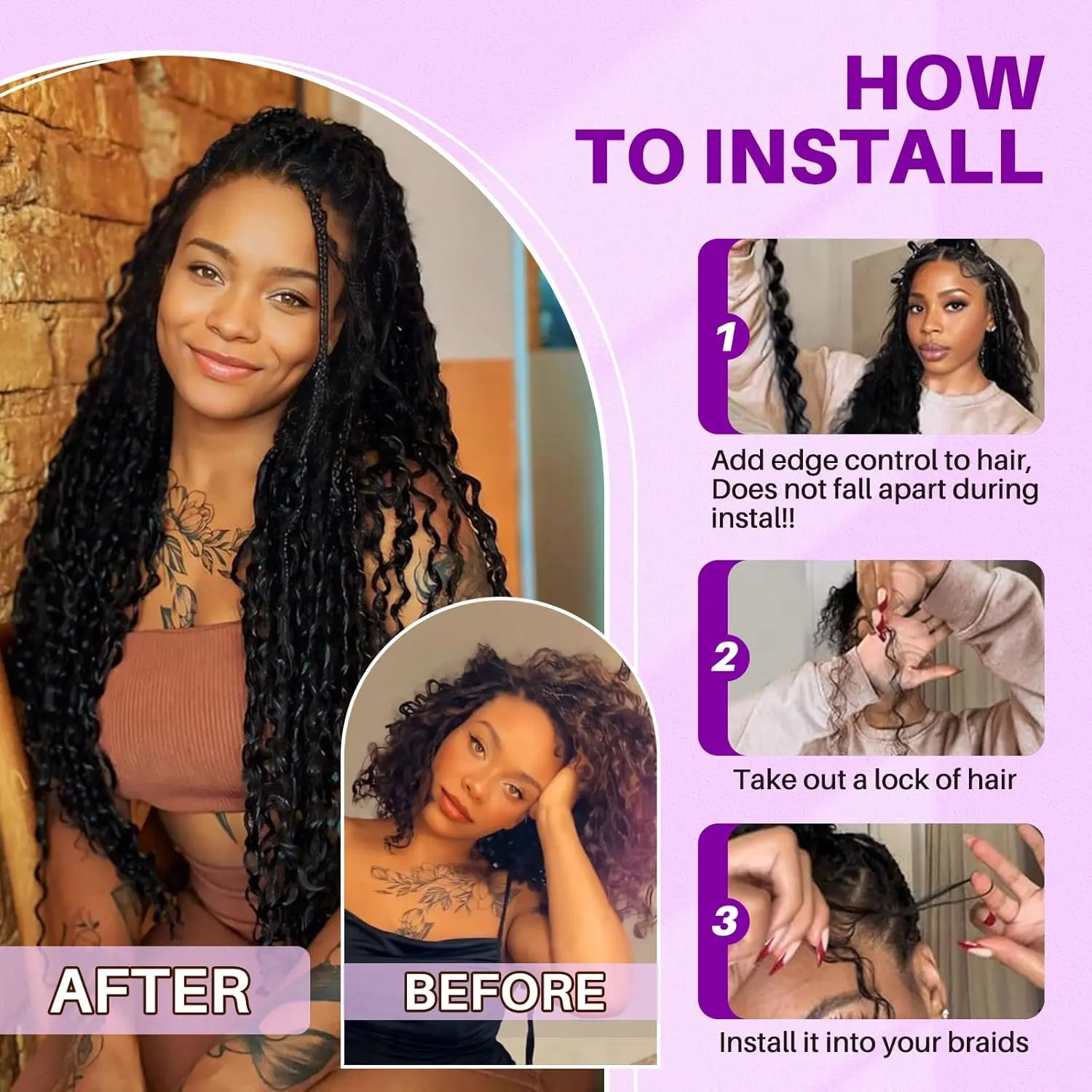 Synthetic 18 Inch 2Pcs Long Curly Braiding Hair Ocean Wave Crochet Hair for Black Women Deep Wave Braiding Hair for Boho Braids