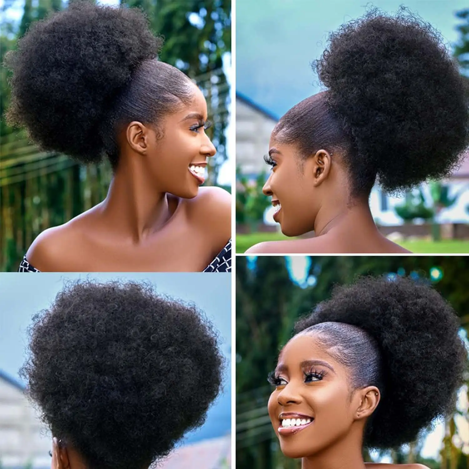 Synthetic Large Afro Puff Drawstring Ponytail Kinky Curly Hair Bun Piece with Clips in Updo Extensions for Black Women