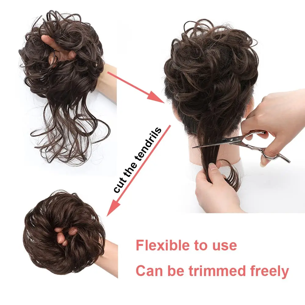 Synthetic Messy Bun Hair Piece Tousled Updo Hair Buns Extension Elastic Hair Band Hair Pieces Curly Hair Bun Scrunchie for Women