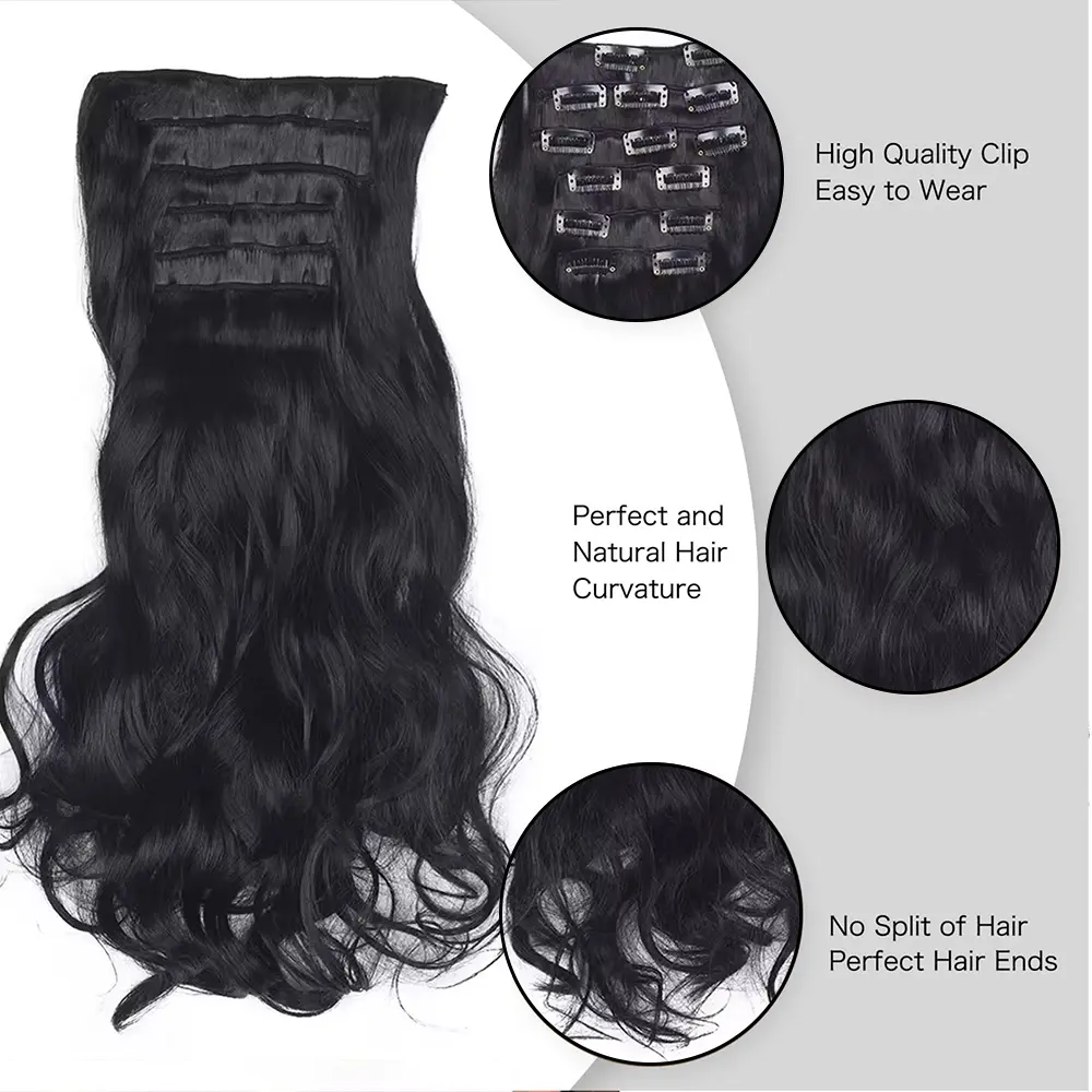 Synthetic 6Pcs Clip In Hair Extensions Thick Curly Clip In Hair Extensions Double Weft Wavy Hairpieces Full Head