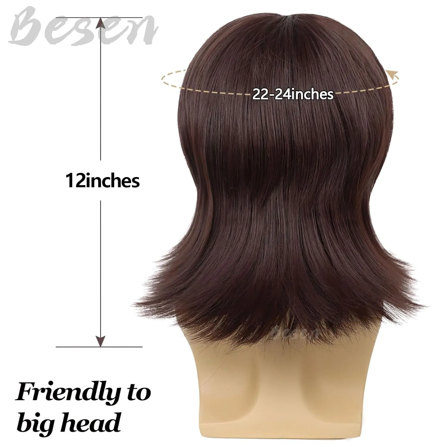 Synthetic 70s 80s Disco Wig Short Brown Mens Mullet Wig for 60s Rocker Singer Hippies Shaggy Costume Cosplay Halloween Party
