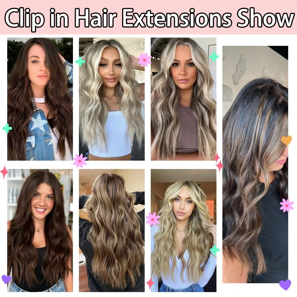 Synthetic 6Pcs Clip In Hair Extensions Thick Curly Clip In Hair Extensions Double Weft Wavy Hairpieces Full Head