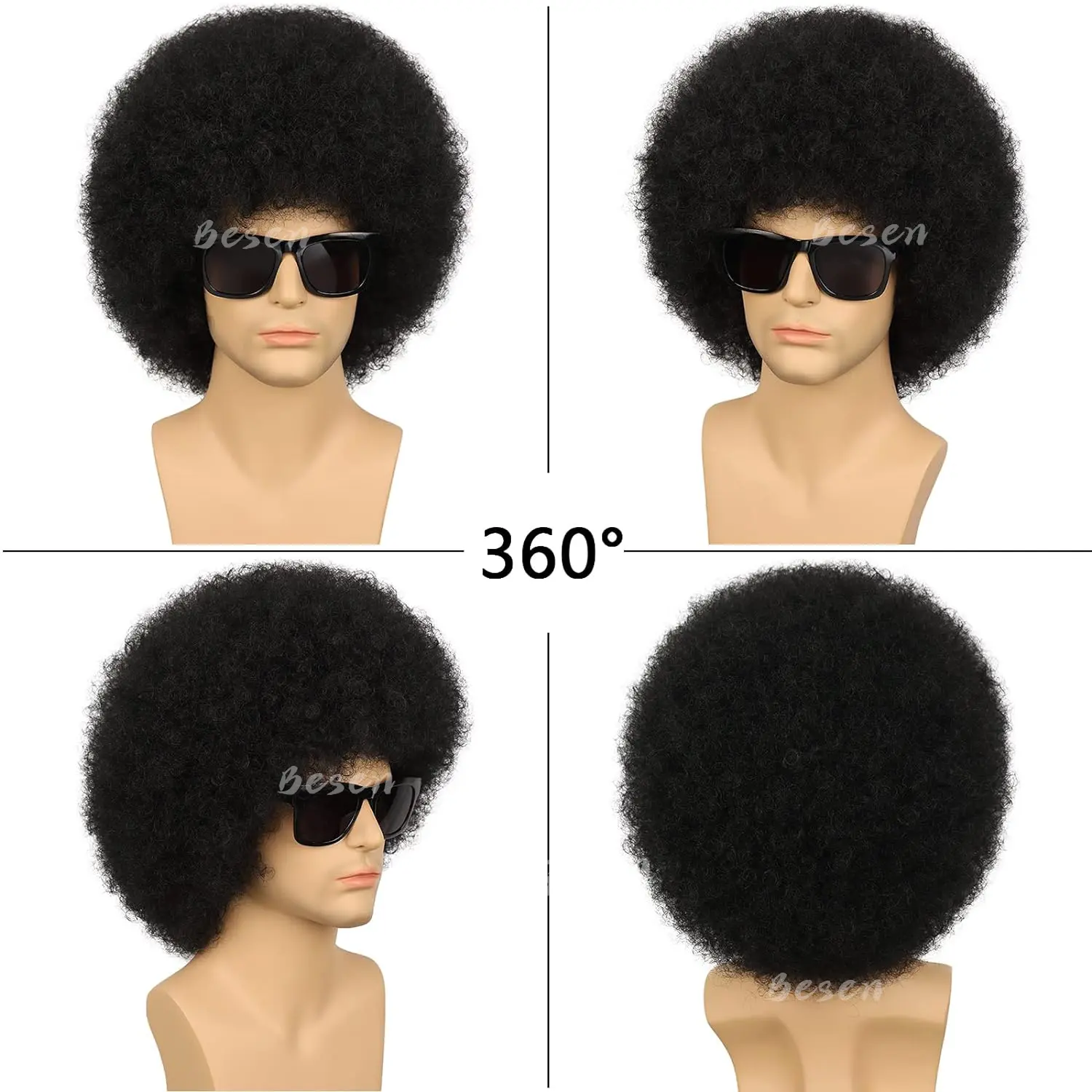 Synthetic 70s Rock Disco Afro fluffy Wig for Men or Women Short Afro Curly Halloween Hippie Party Wig