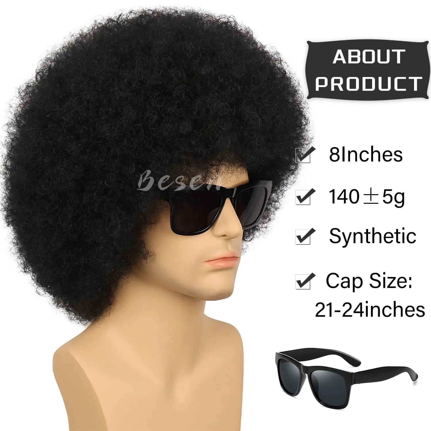 Synthetic 70s Rock Disco Afro fluffy Wig for Men or Women Short Afro Curly Halloween Hippie Party Wig