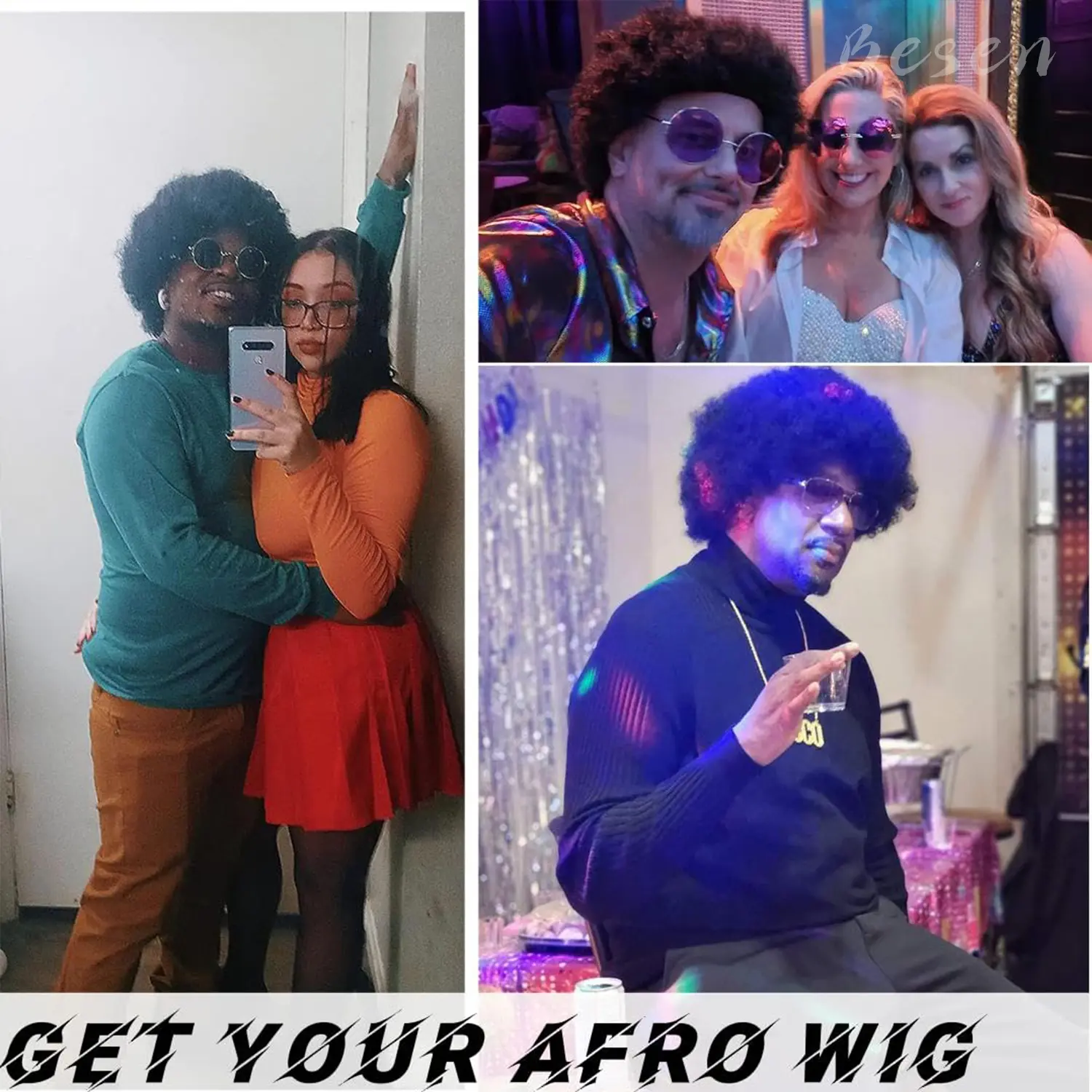 Synthetic 70s Rock Disco Afro fluffy Wig for Men or Women Short Afro Curly Halloween Hippie Party Wig