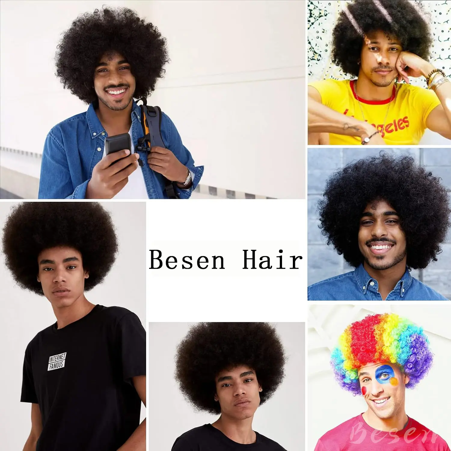 Synthetic 70s Rock Disco Afro fluffy Wig for Men or Women Short Afro Curly Halloween Hippie Party Wig