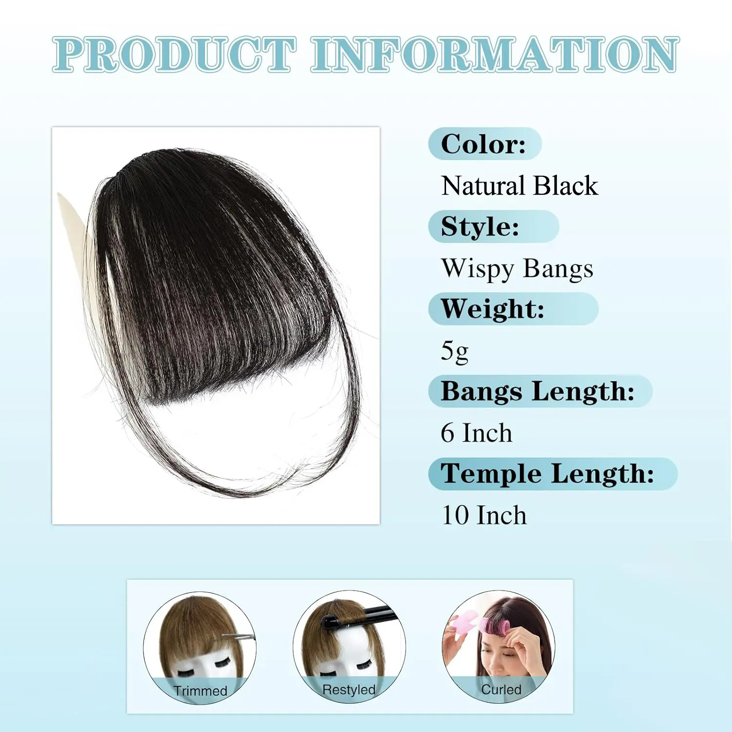 Synthetic Clip in Bangs Extensions Natural Black Clip on Bangs for Women Fringe with Temples Hairpieces Bangs for Daily Wear