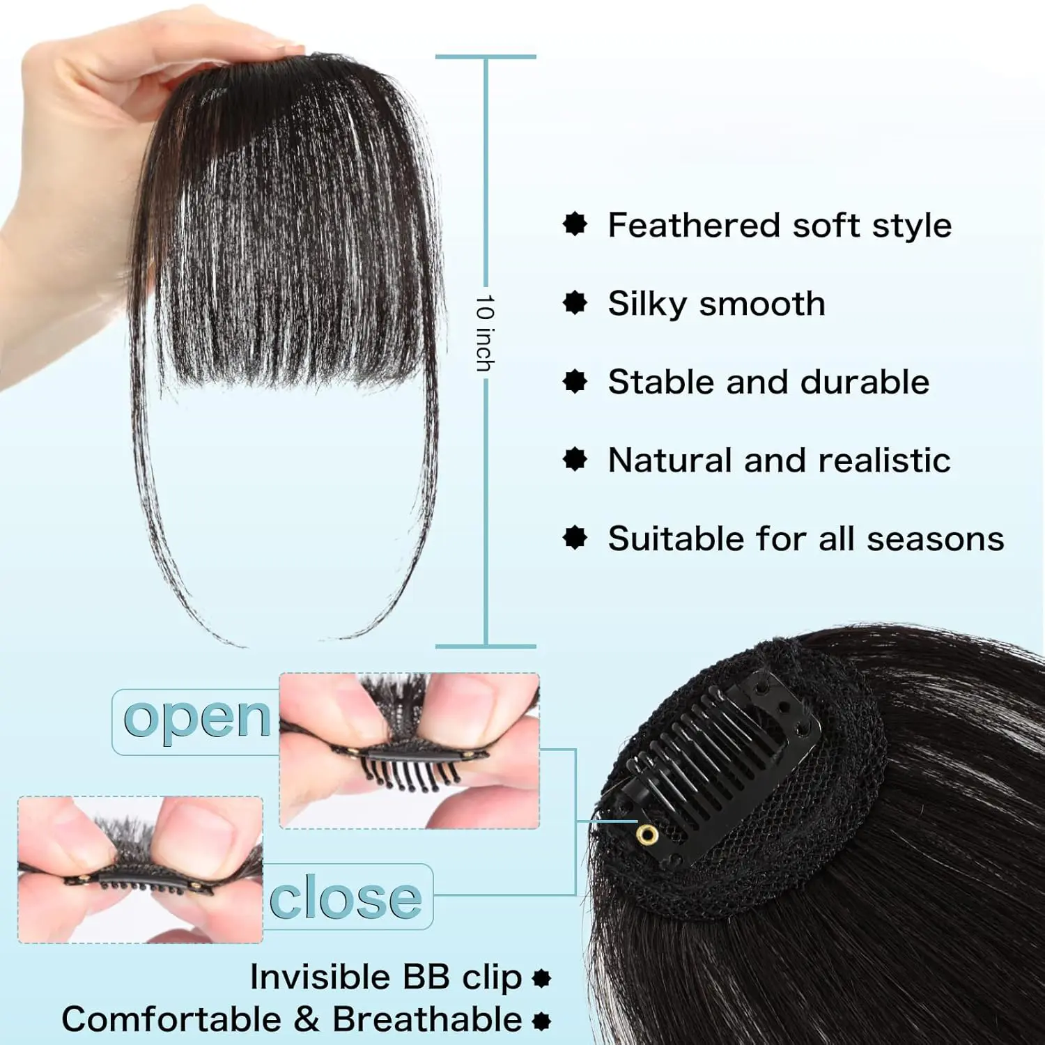 Synthetic Clip in Bangs Extensions Natural Black Clip on Bangs for Women Fringe with Temples Hairpieces Bangs for Daily Wear