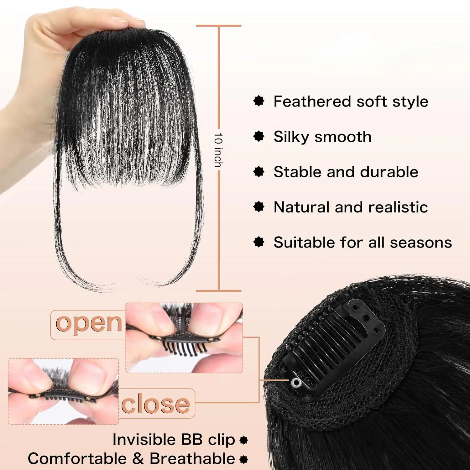 Synthetic Clip in Bangs Wispy Bangs Temples Hairpieces for Women Clip on Air Bangs Flat Neat Bangs Hair Extension for Daily Wear