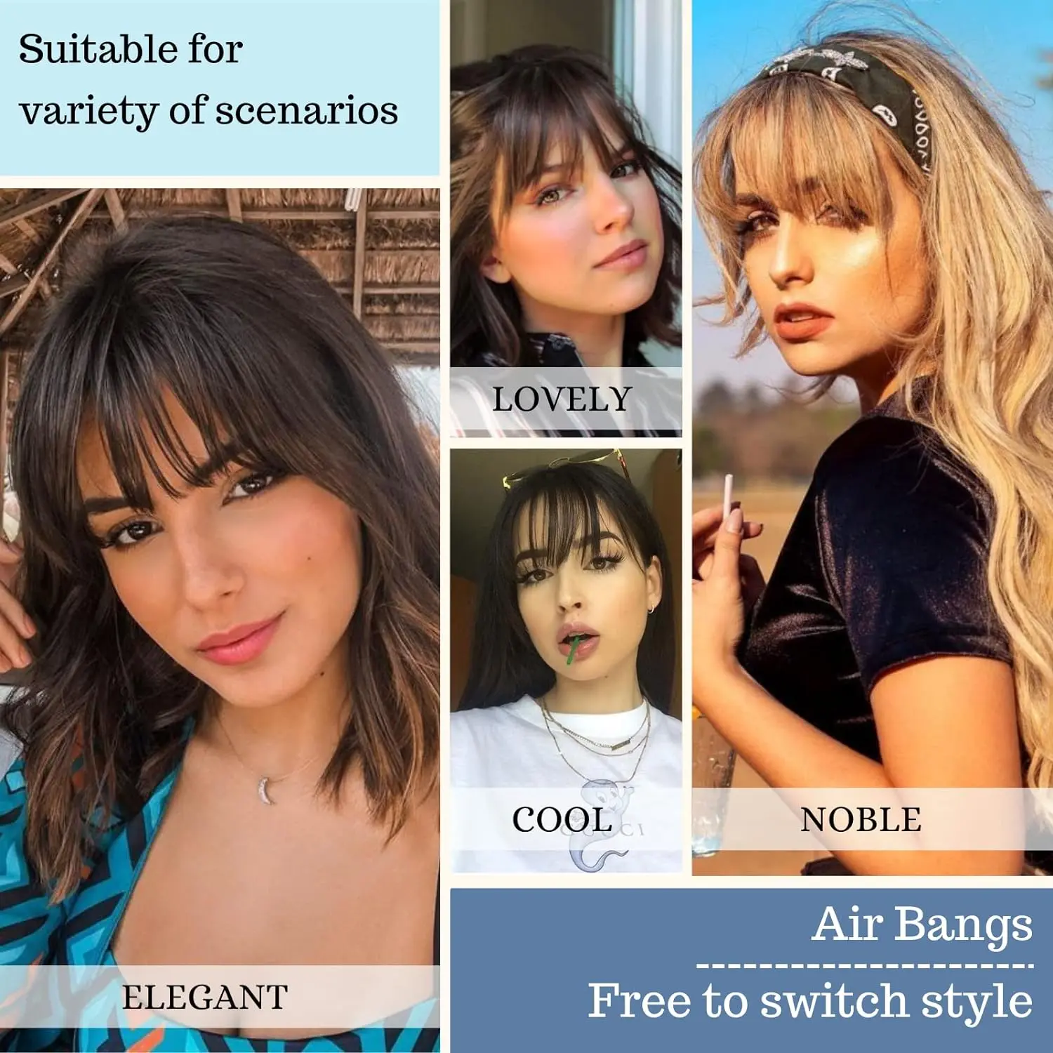 Synthetic Clip in Bangs Wispy Bangs Temples Hairpieces for Women Clip on Air Bangs Flat Neat Bangs Hair Extension for Daily Wear