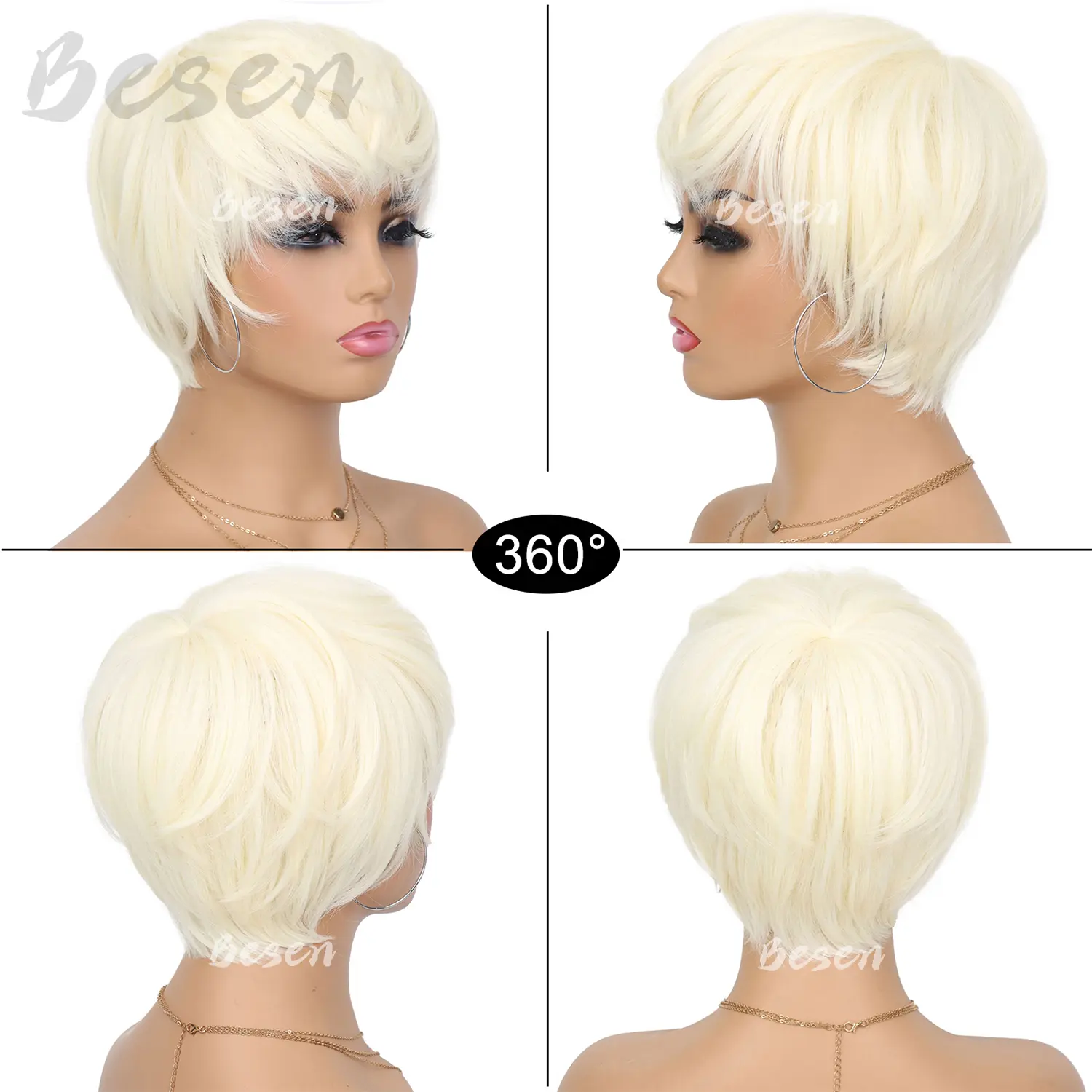 Synthetic Pixie Cut Wig for Black Women Short Wig with Bangs Layered Straight Hair Heat Resistant Wig for Daily Use