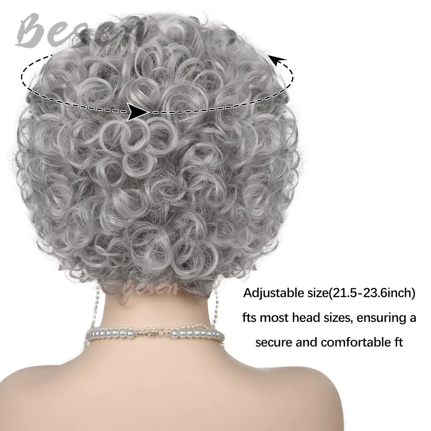 Synthetic Old Lady Costume Wig Women 100 Days of School Costume Grandma Granny Wig Short Curly Grey Wig for Halloween Cosplay