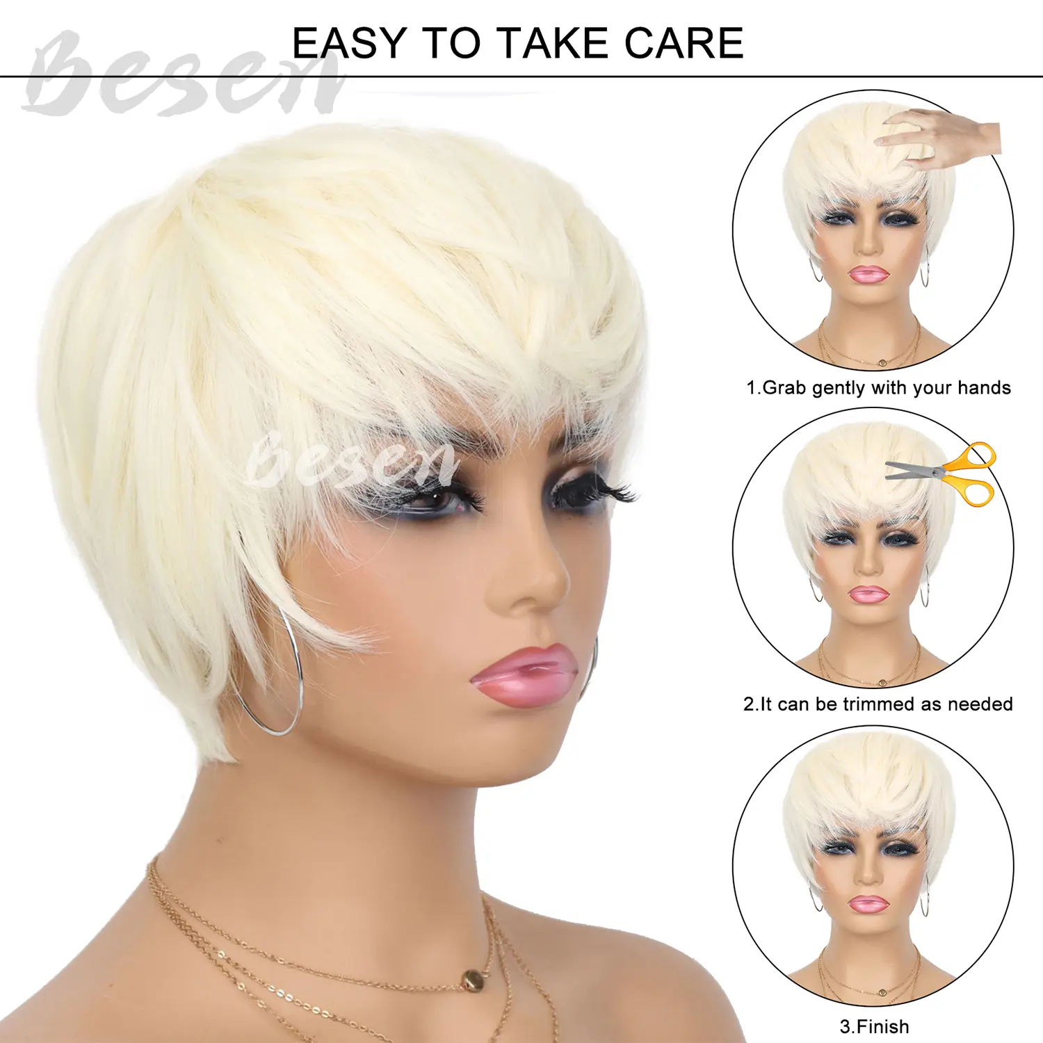 Synthetic Pixie Cut Wig for Black Women Short Wig with Bangs Layered Straight Hair Heat Resistant Wig for Daily Use