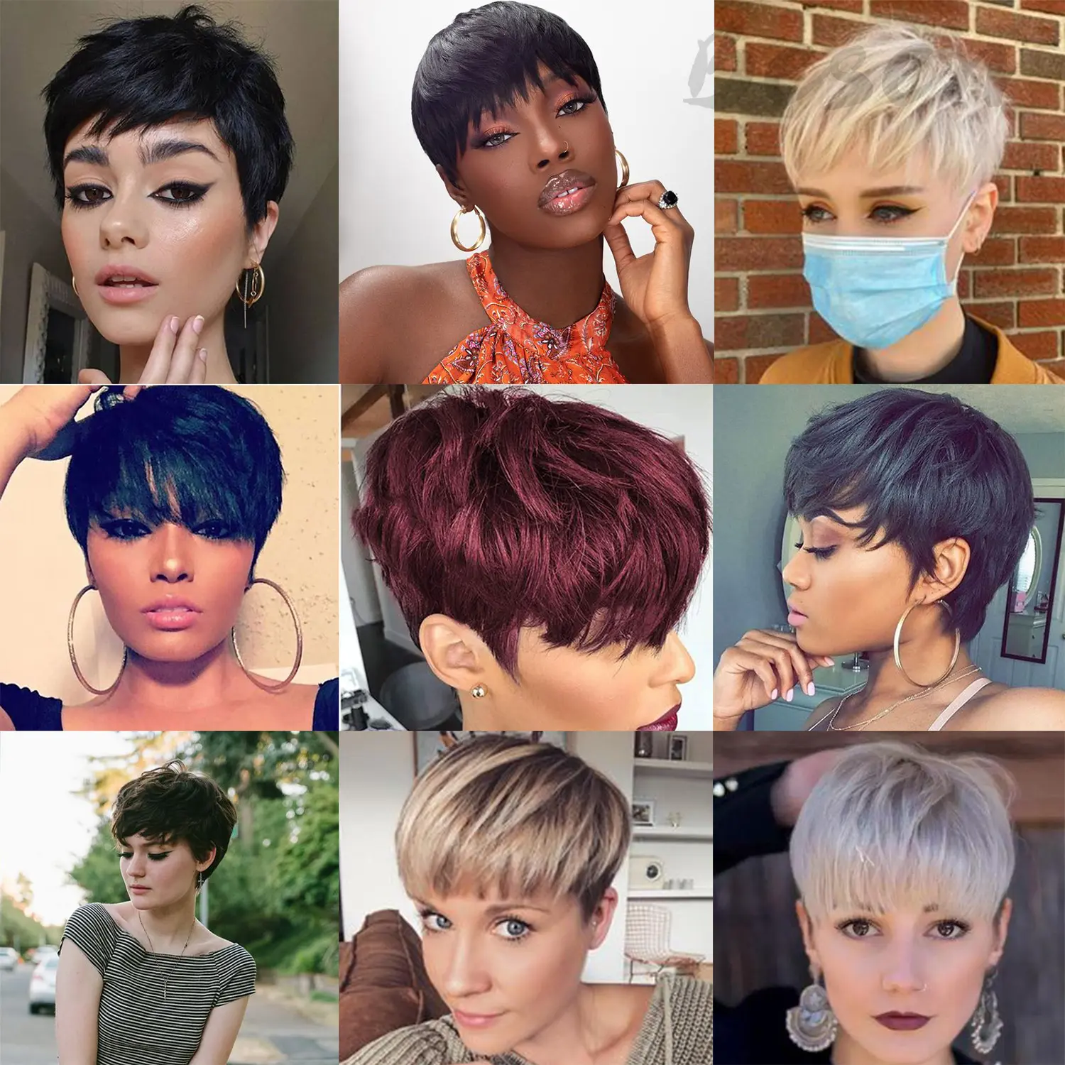 Synthetic Pixie Cut Wig for Black Women Short Wig with Bangs Layered Straight Hair Heat Resistant Wig for Daily Use