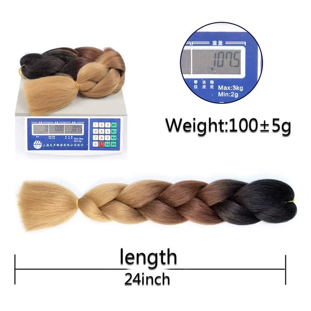 Synthetic 24inch 1Pcs Ombre Jumbo Braiding Hair Extensions High Temperature Fiber Hair Extensions for Box Braids Braiding Hair