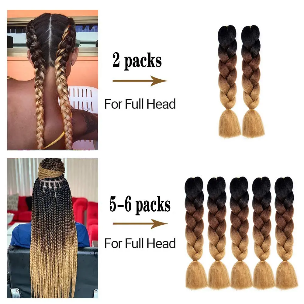 Synthetic 24inch 1Pcs Ombre Jumbo Braiding Hair Extensions High Temperature Fiber Hair Extensions for Box Braids Braiding Hair