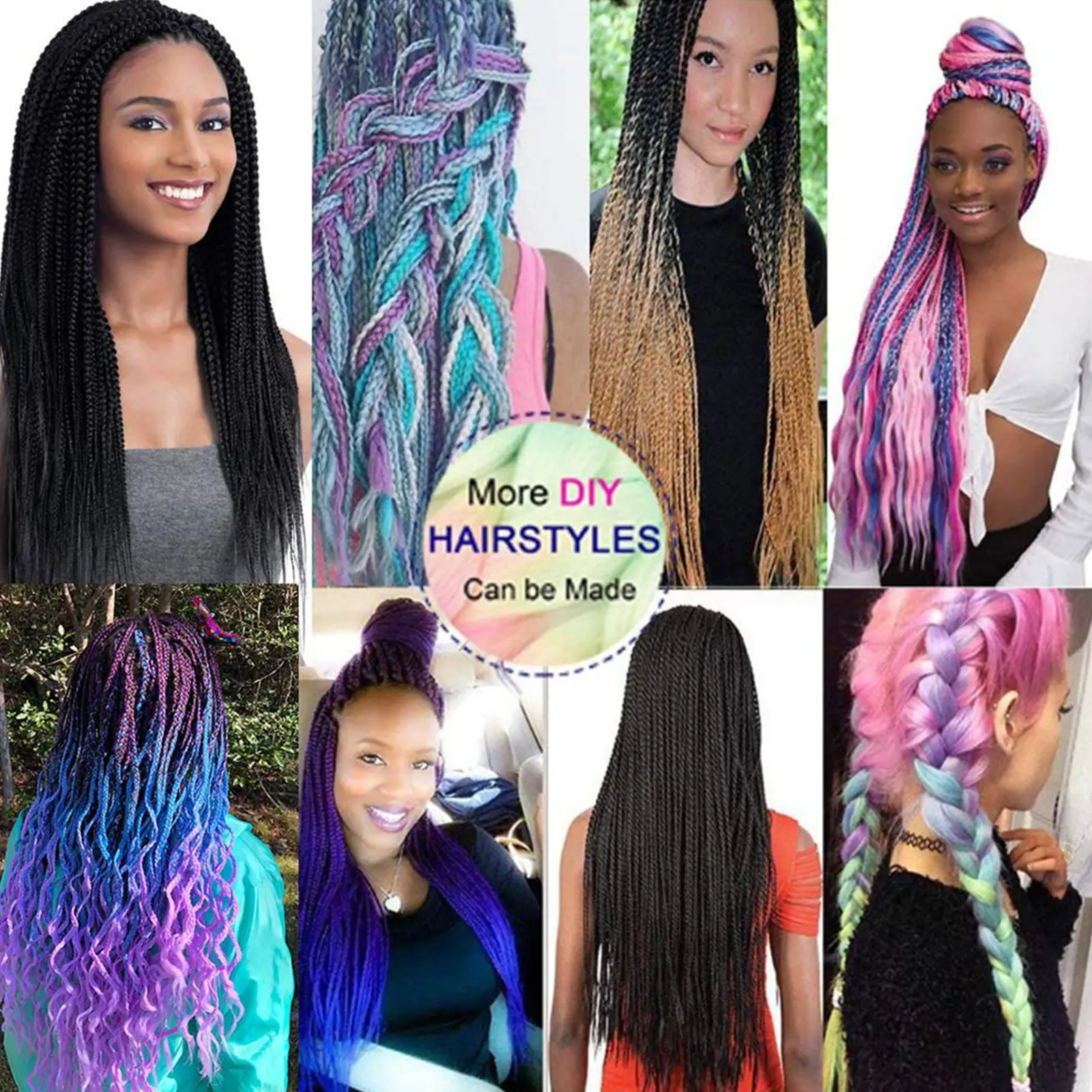 Synthetic 24inch 1Pcs Ombre Jumbo Braiding Hair Extensions High Temperature Fiber Hair Extensions for Box Braids Braiding Hair