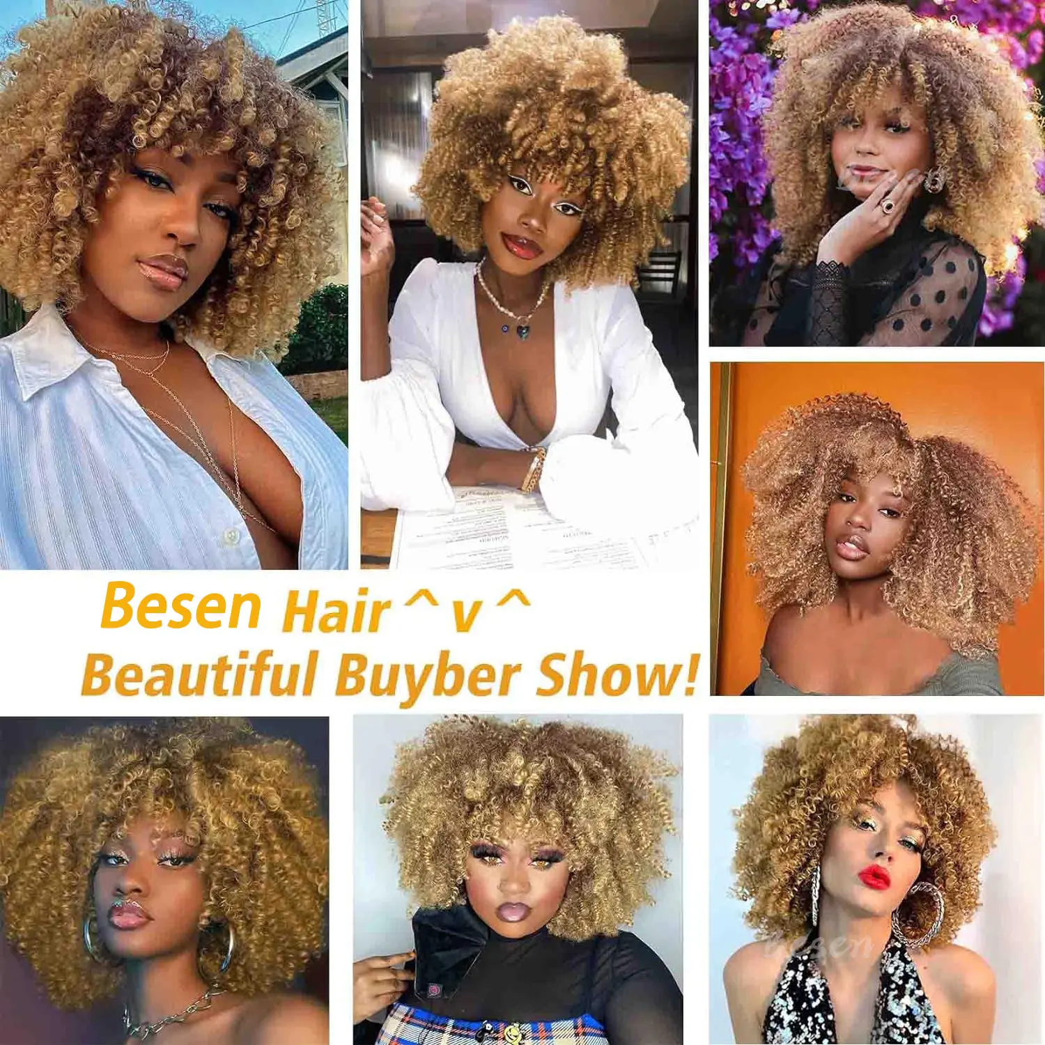 Synthetic Short Kinky Curly Wigs for Women Soft Short Afro Wig with Bangs Heat Resistant Full Afro Curly Wigs for Daily Use