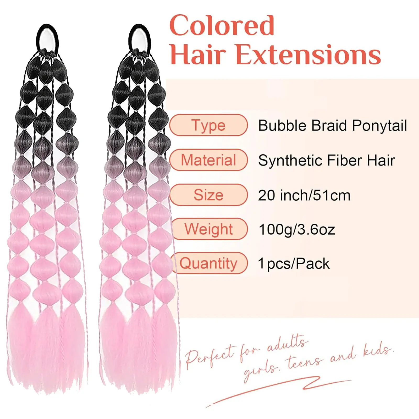 Synthetic 1Pcs Colored Hair Extensions Bubble Ponytail Extension for Girls with Hair Tie Colored Bubble Ponytail Extension