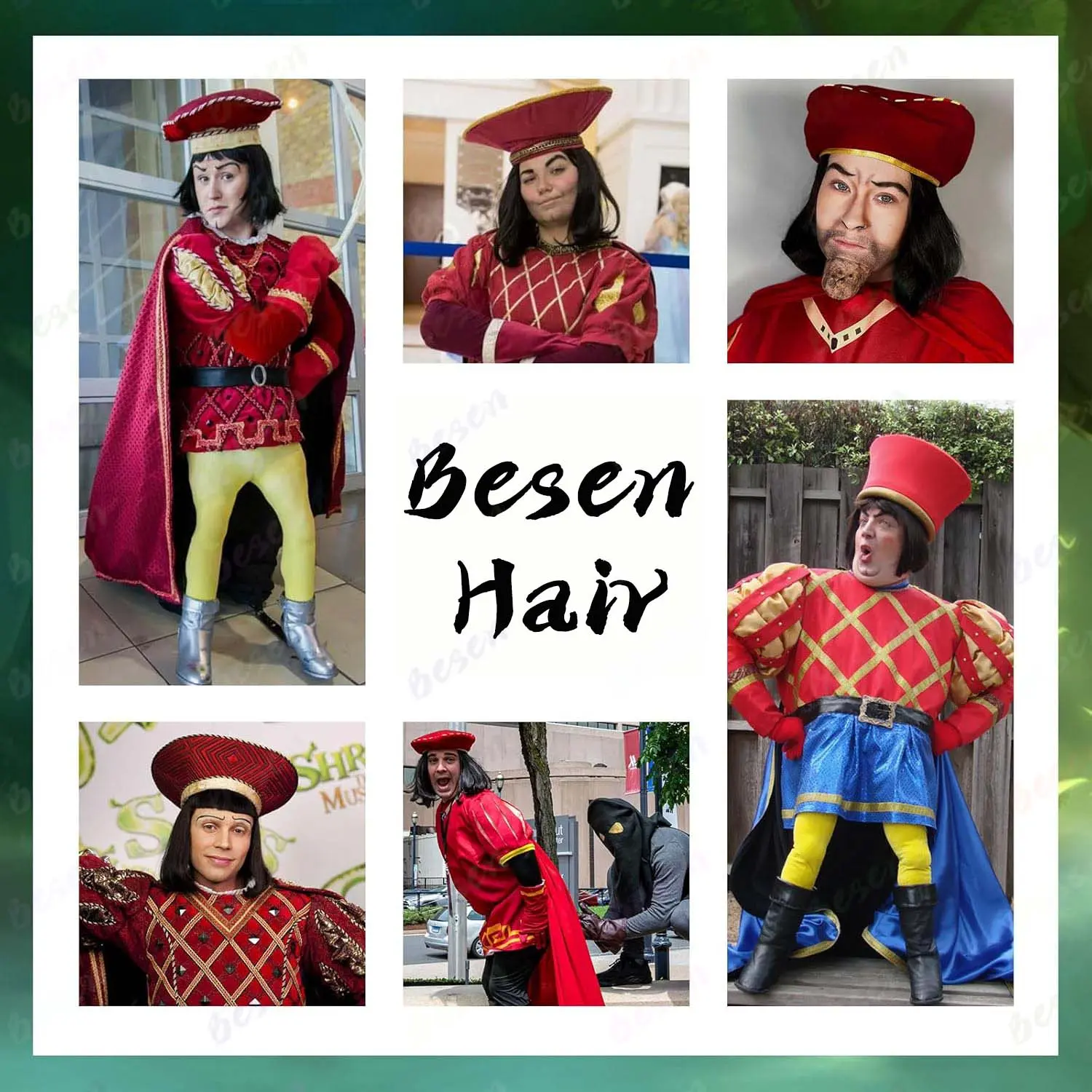 Synthetic Short Black Bob Wig for Man with Flat Full Bangs Funny Wig Cosplay Party Wig 14" Bob Wig with Bangs Lord Farquaad Wig