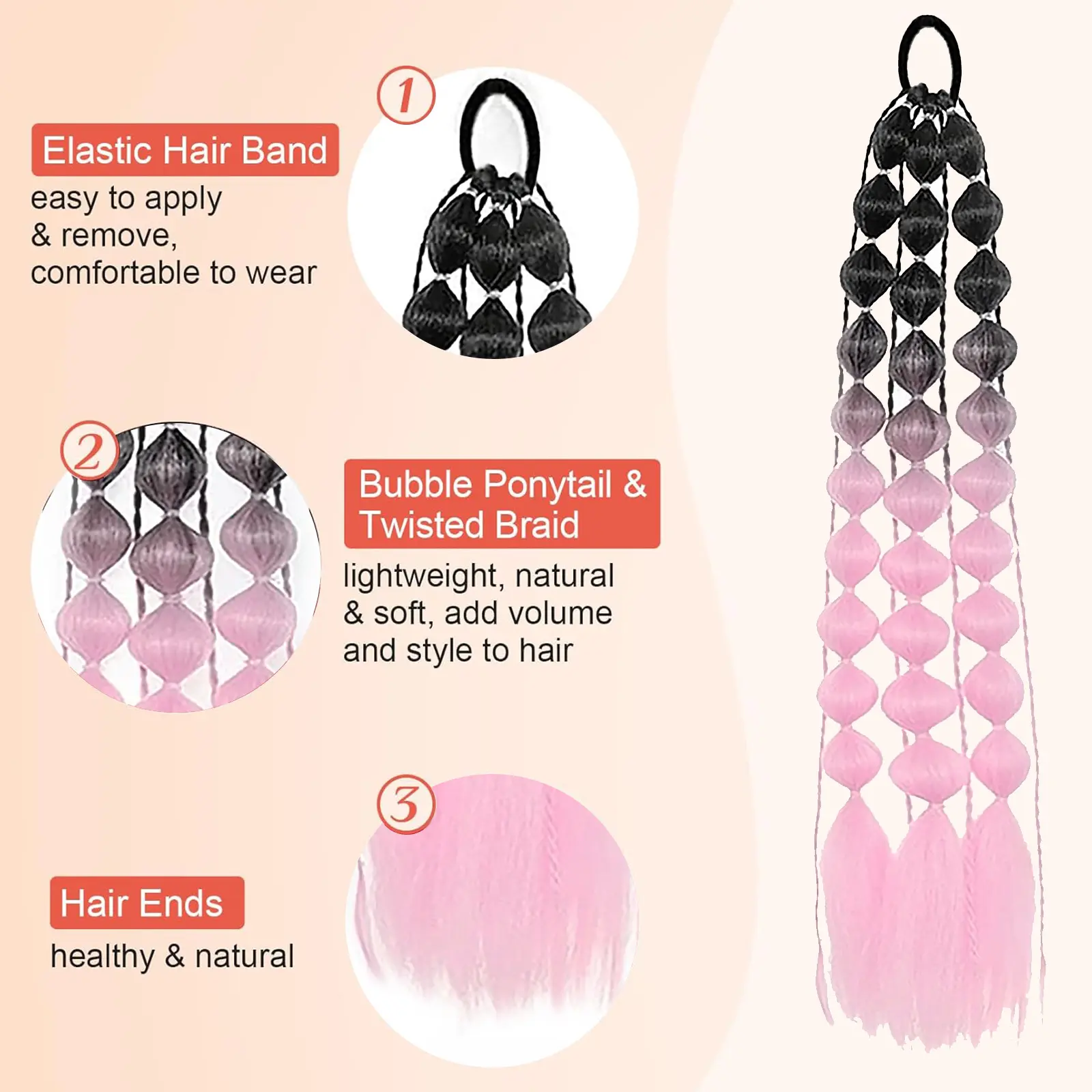 Synthetic 1Pcs Colored Hair Extensions Bubble Ponytail Extension for Girls with Hair Tie Colored Bubble Ponytail Extension