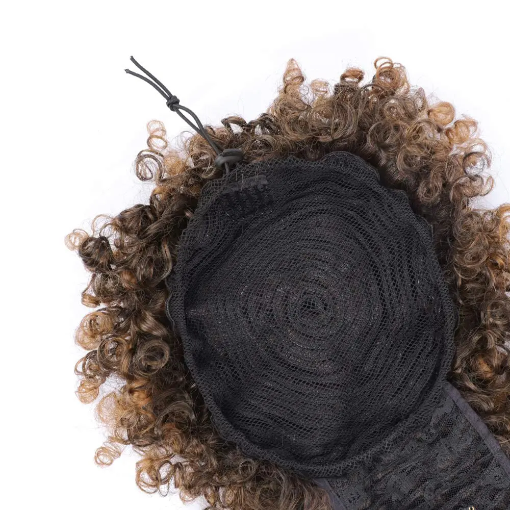 Synthetic Drawstring Ponytail with Bangs Afro Puff Ponytail Extensions Short Curly Puff Ponytail Clip in Wrap Updo Hairpiece
