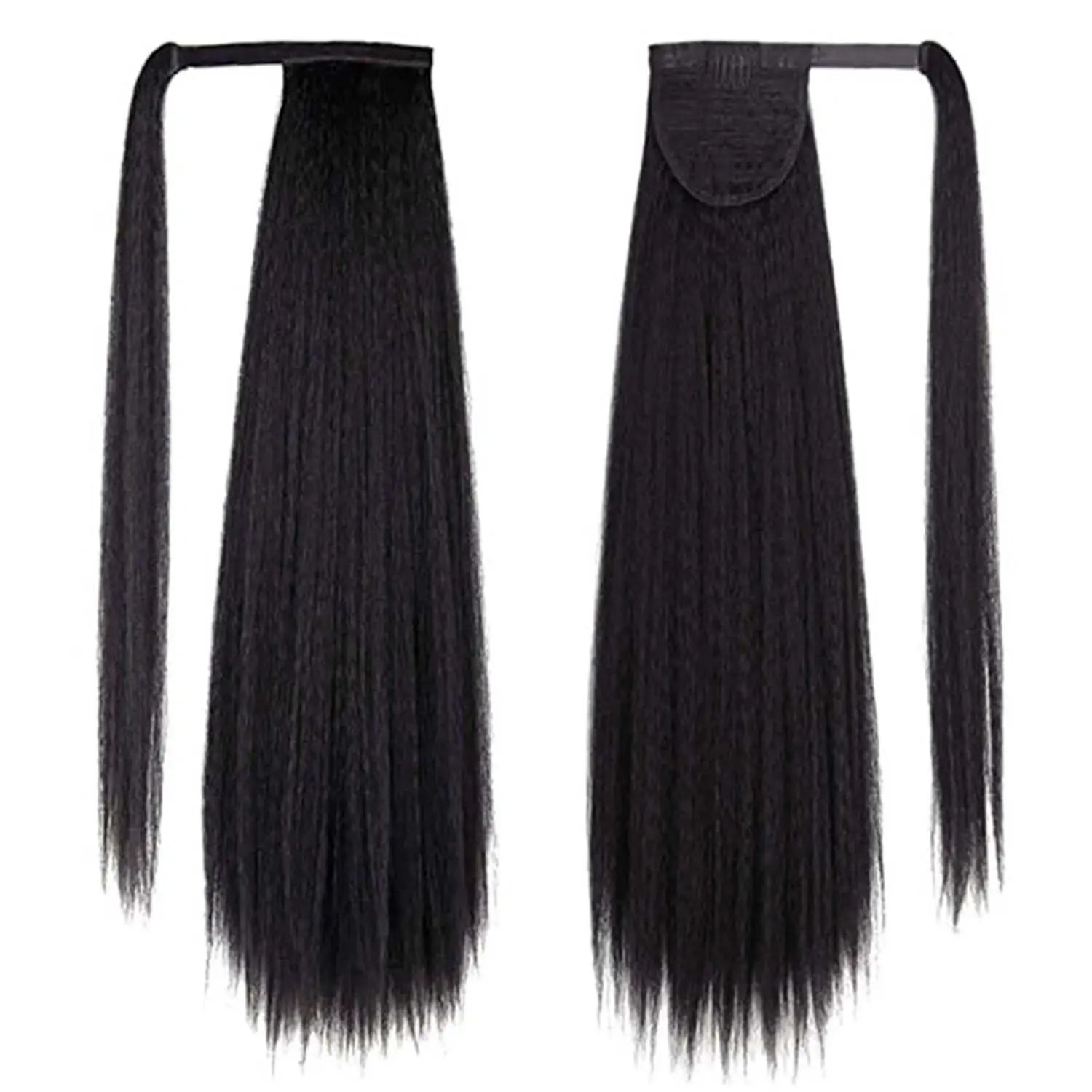 Synthetic Long Kinky Straight Ponytail Extension for Black Women Yaki Wrap Arpund Hair 24 Inch Clip in Magic Paste Pony Tail