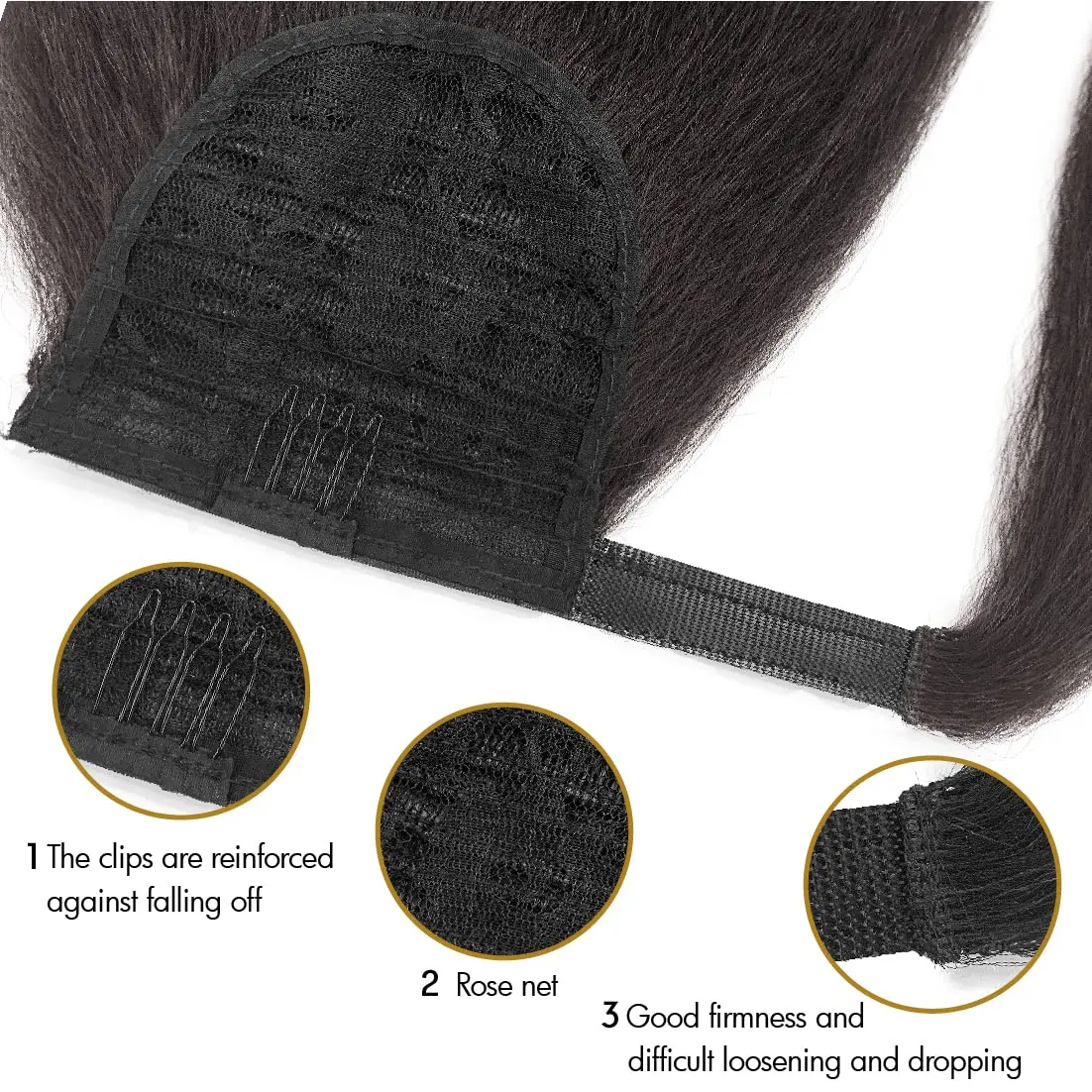 Synthetic Long Kinky Straight Ponytail Extension for Black Women Yaki Wrap Arpund Hair 24 Inch Clip in Magic Paste Pony Tail