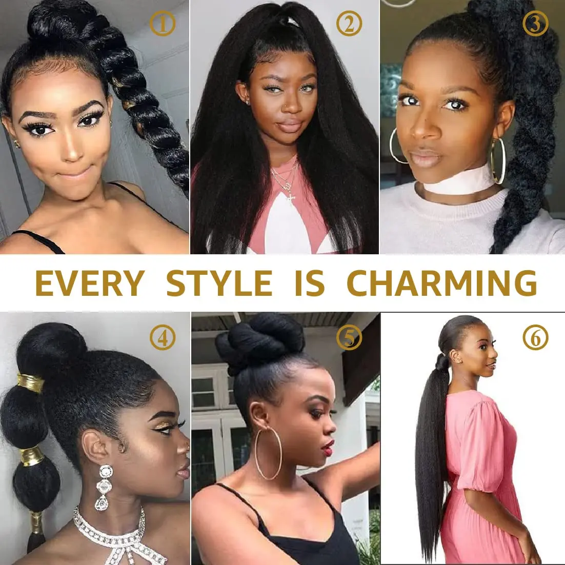 Synthetic Long Kinky Straight Ponytail Extension for Black Women Yaki Wrap Arpund Hair 24 Inch Clip in Magic Paste Pony Tail