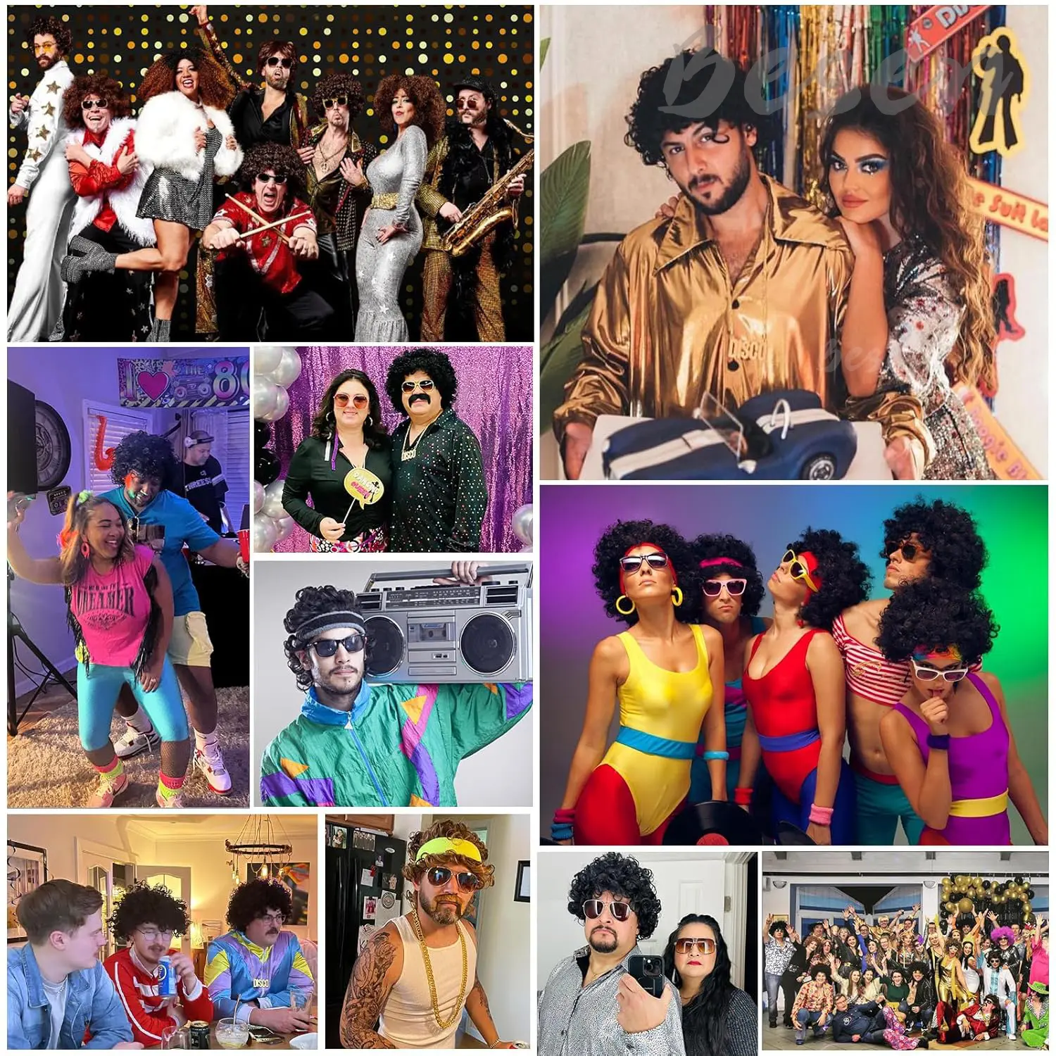 Synthetic 70s 80s Mens Disco Wig Short Afro Curly Wigs for Retro Disco Outfit Men Party Hippies Rocker Cosplay Costume Halloween