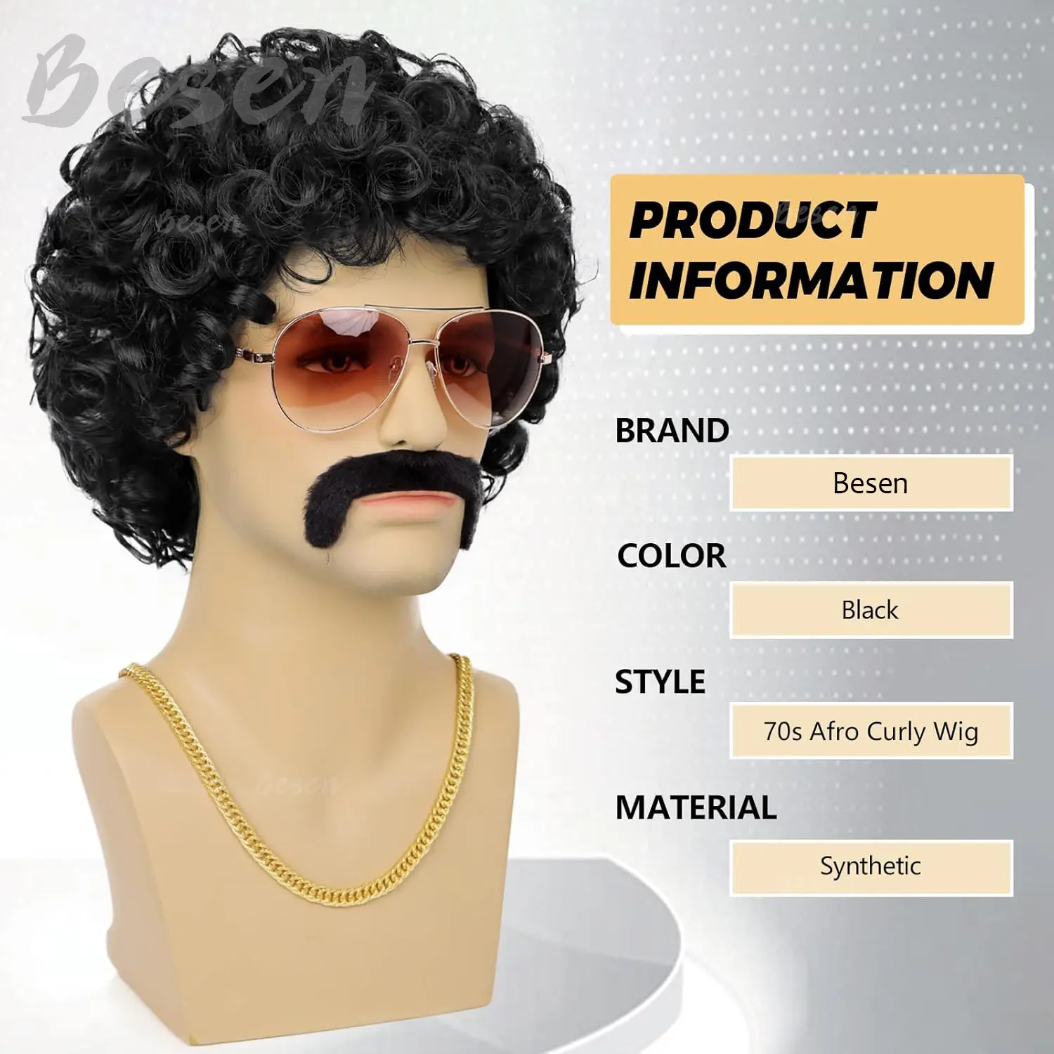 Synthetic 70s 80s Mens Disco Wig Short Afro Curly Wigs for Retro Disco Outfit Men Party Hippies Rocker Cosplay Costume Halloween