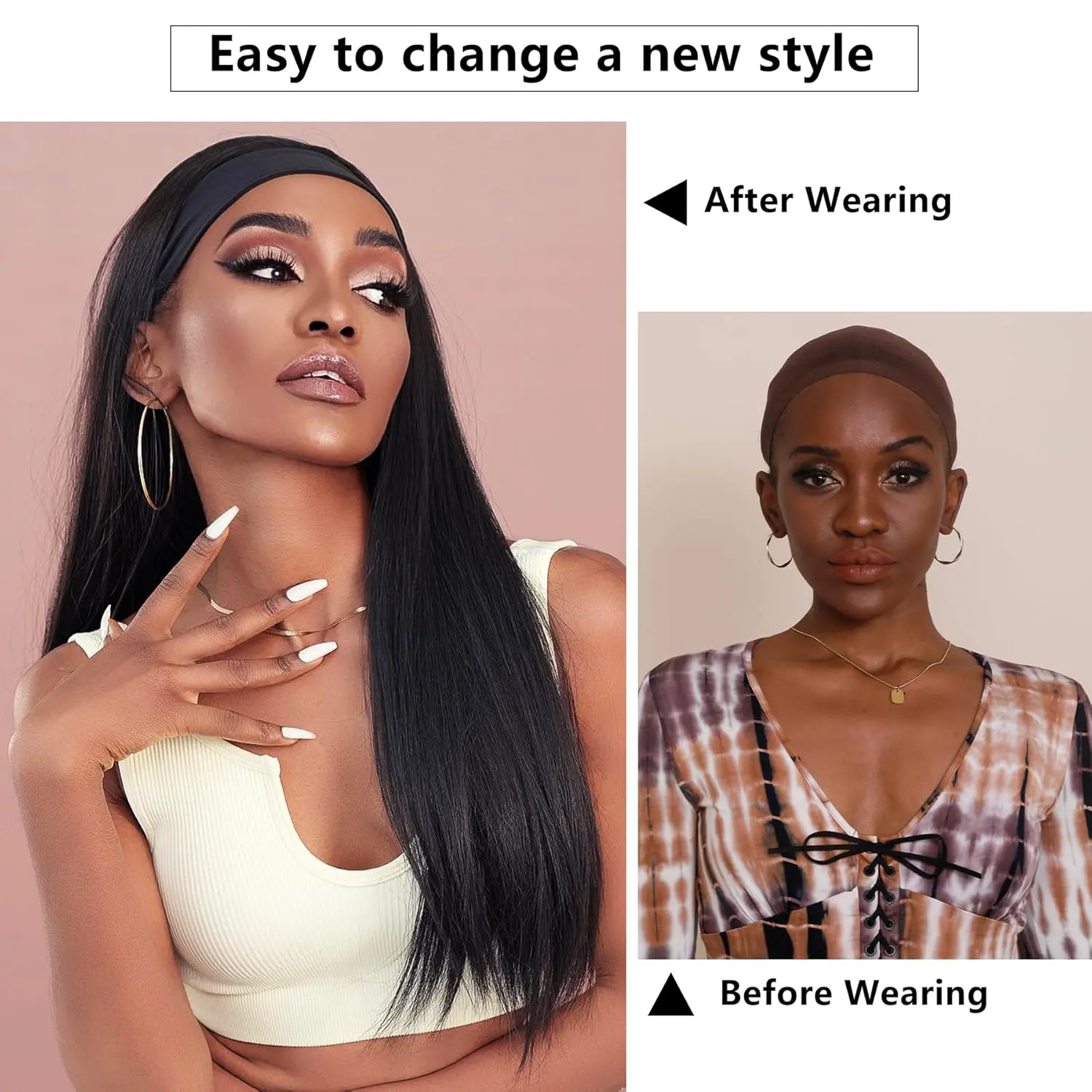Synthetic Straight Headband Wig for Women Black Long Straight Headband Wig Heat Resistant Natutal Looking for Daily Party Use
