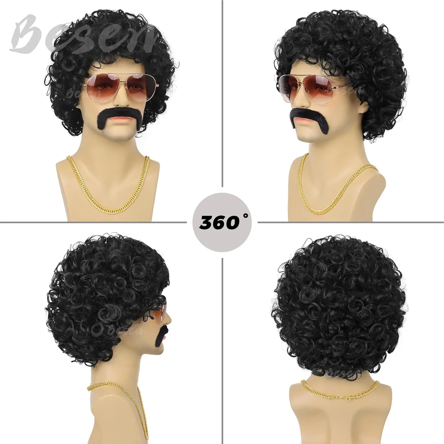 Synthetic 70s 80s Mens Disco Wig Short Afro Curly Wigs for Retro Disco Outfit Men Party Hippies Rocker Cosplay Costume Halloween