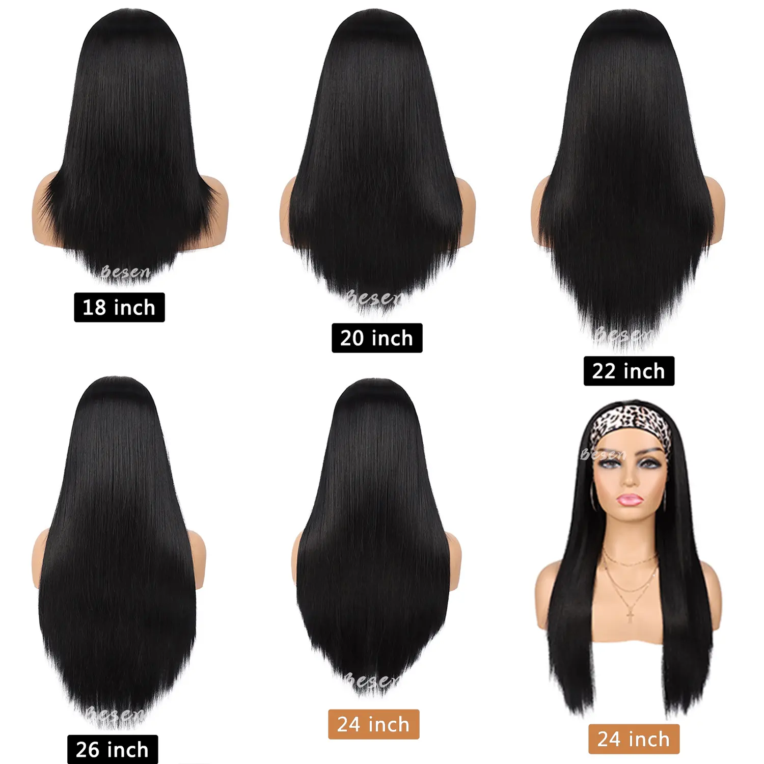 Synthetic Straight Headband Wig for Women Black Long Straight Headband Wig Heat Resistant Natutal Looking for Daily Party Use