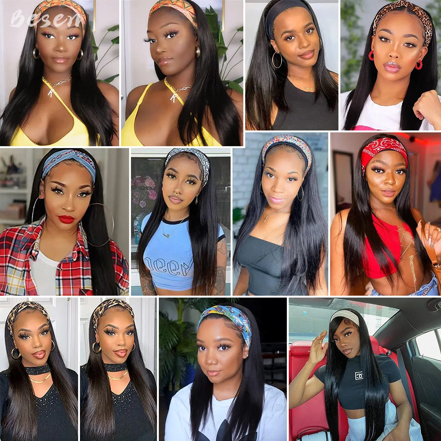 Synthetic Straight Headband Wig for Women Black Long Straight Headband Wig Heat Resistant Natutal Looking for Daily Party Use