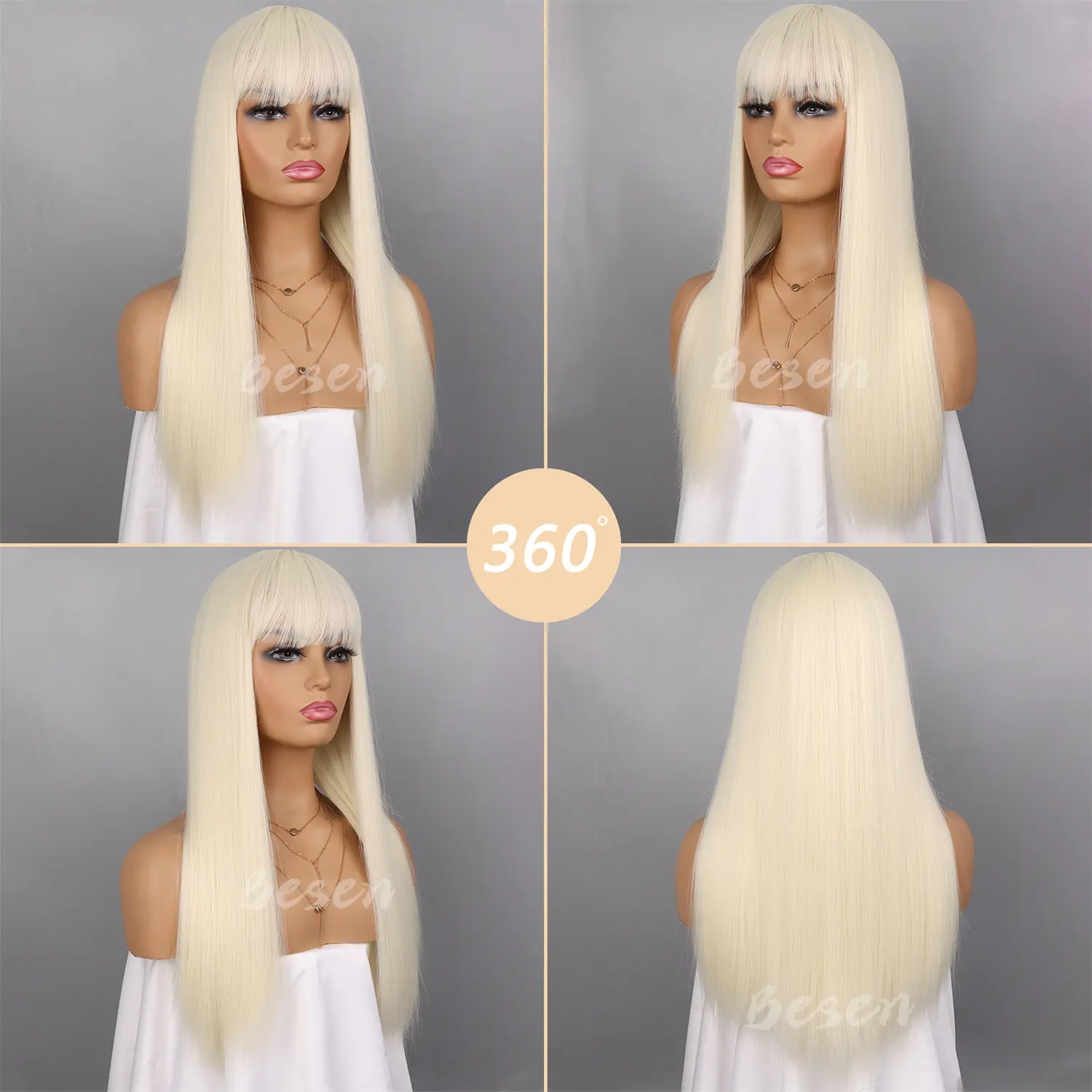 Synthetic Long Straight Wig with Bangs for Women Long Straight Wigs Heat Resistant Natural Looking Wigs for Daily Wear