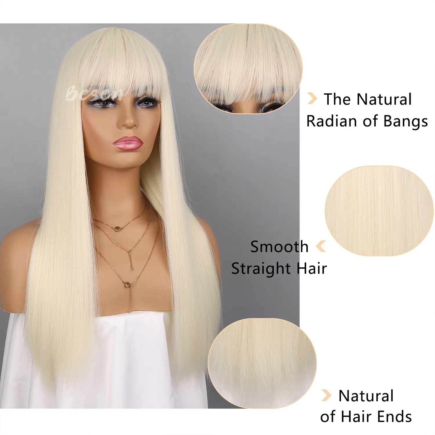 Synthetic Long Straight Wig with Bangs for Women Long Straight Wigs Heat Resistant Natural Looking Wigs for Daily Wear