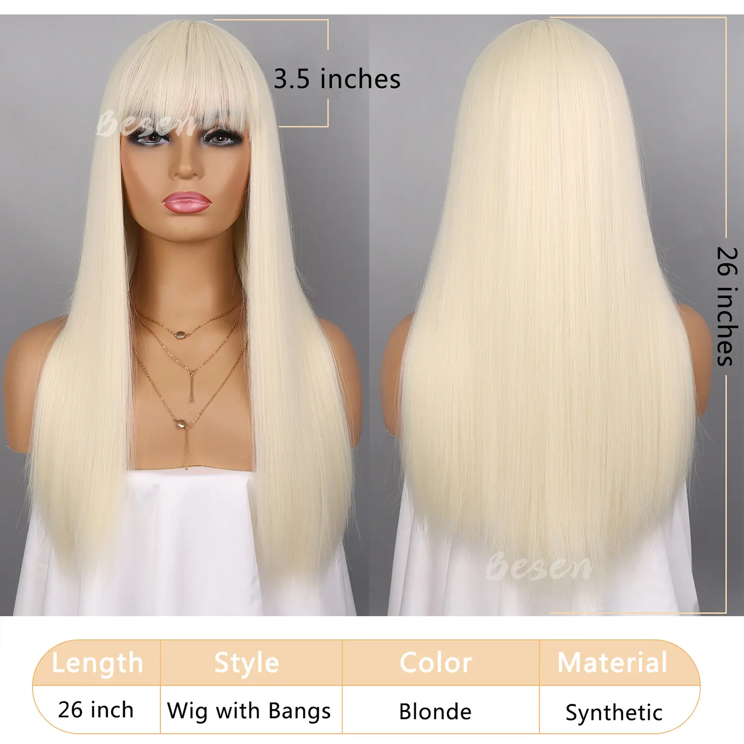 Synthetic Long Straight Wig with Bangs for Women Long Straight Wigs Heat Resistant Natural Looking Wigs for Daily Wear