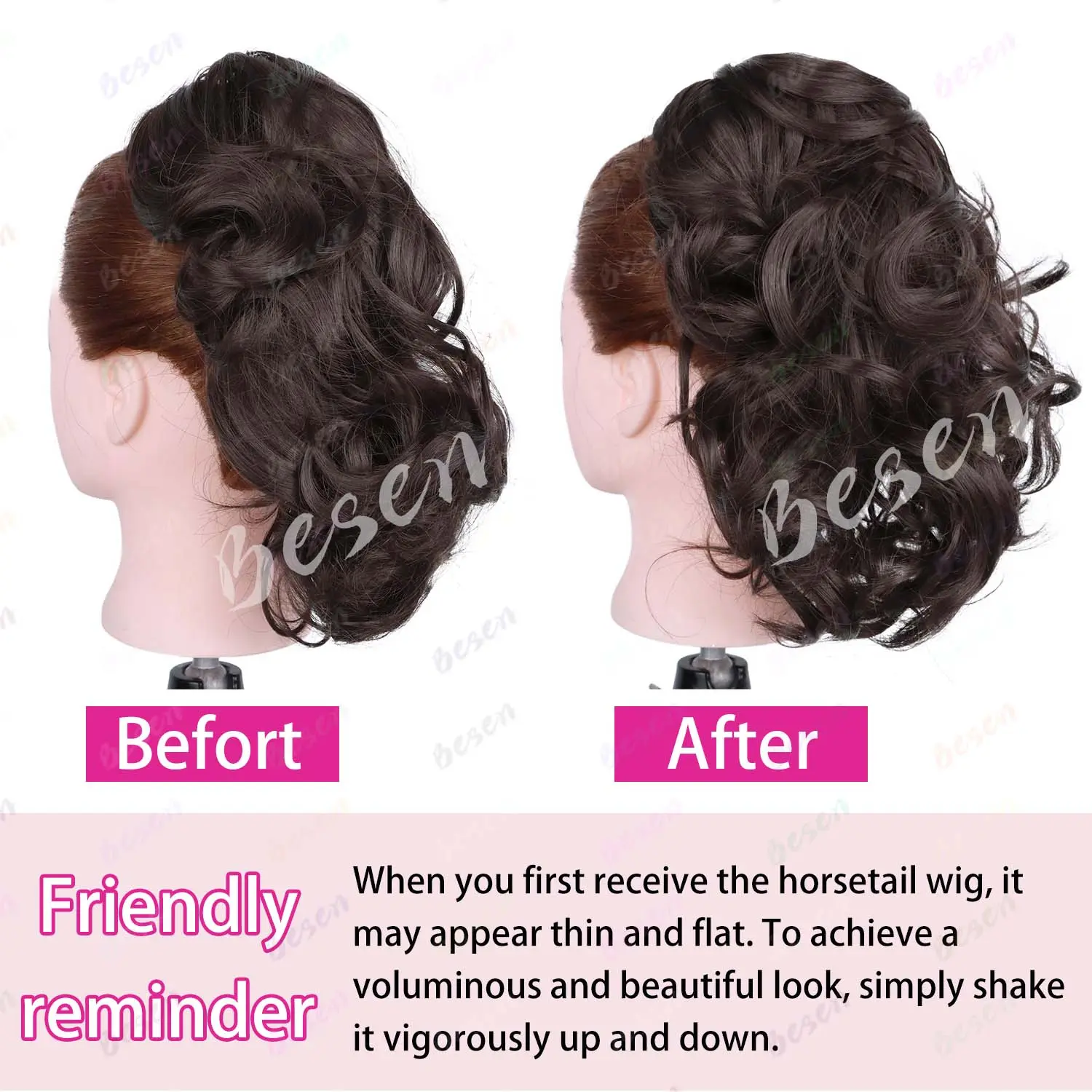 Synthetic 12" Ponytail Extension, Classic Loose Curly Wavy Claw Clip Pony tails Hair Extensions Hairpieces for Women Daily Use
