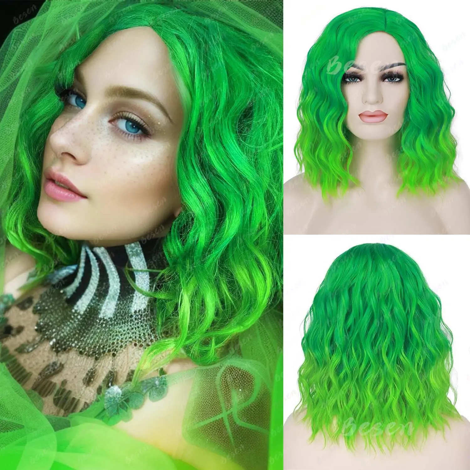 Synthetic Green Wig for Women Long Straight Wig、Short Wavy Wig、Afro Curly Wig、Short Bob Wig、Green Wigs for St Patricks Day Party