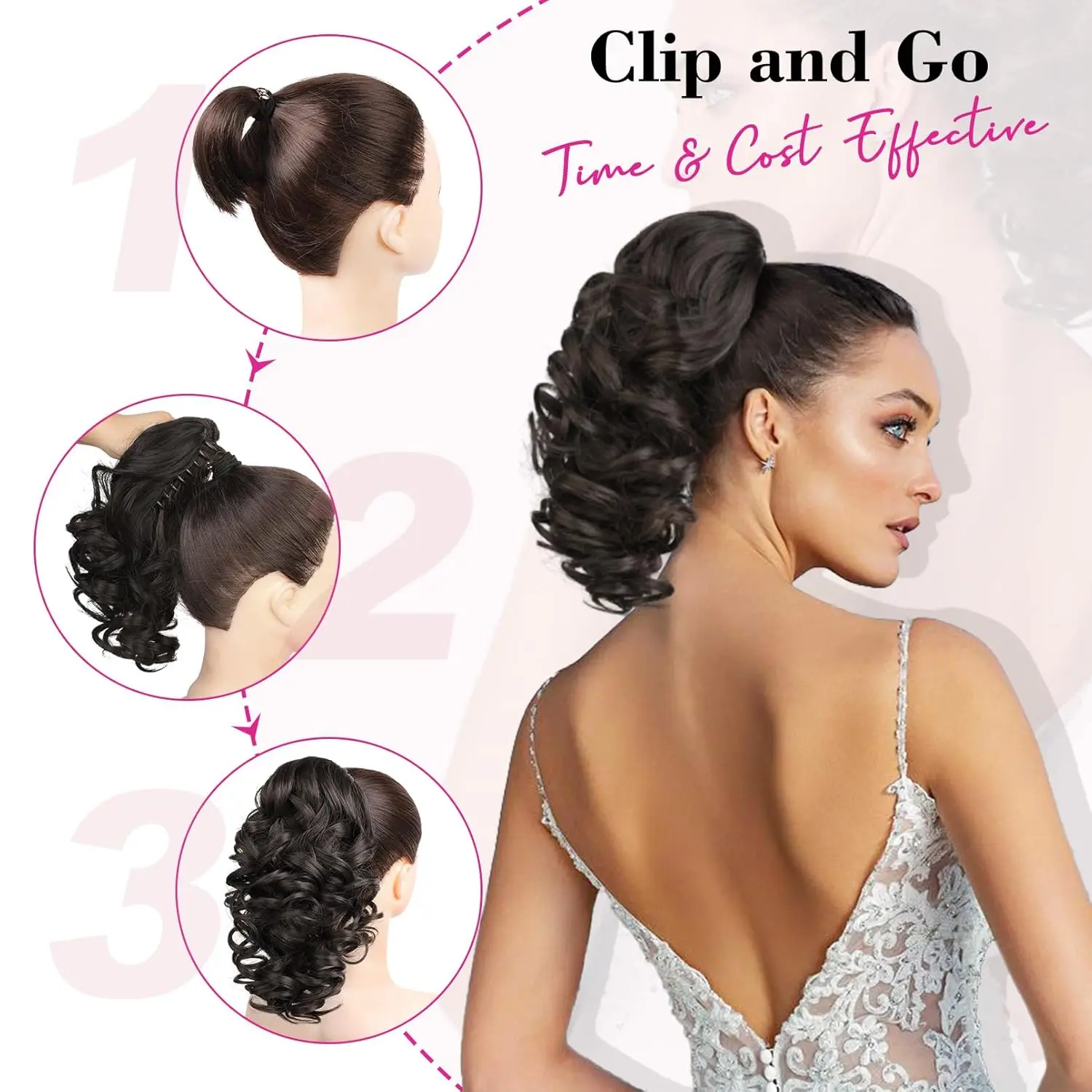 Synthetic 12" Ponytail Extension, Classic Loose Curly Wavy Claw Clip Pony tails Hair Extensions Hairpieces for Women Daily Use
