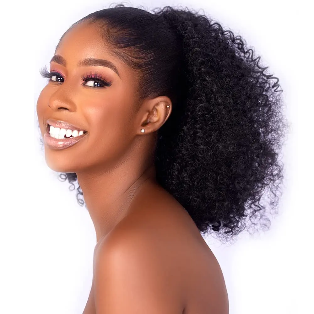 Synthetic Afro Puff Kinky Curly Drawstring Ponytail Extension for Black Women Short Afro Bun Updo Hair Extension Hairpieces