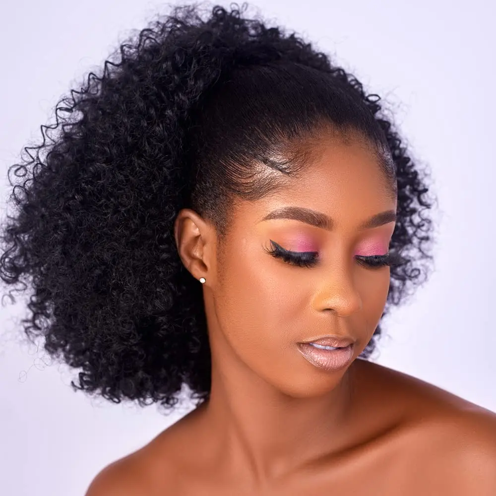 Synthetic Afro Puff Kinky Curly Drawstring Ponytail Extension for Black Women Short Afro Bun Updo Hair Extension Hairpieces