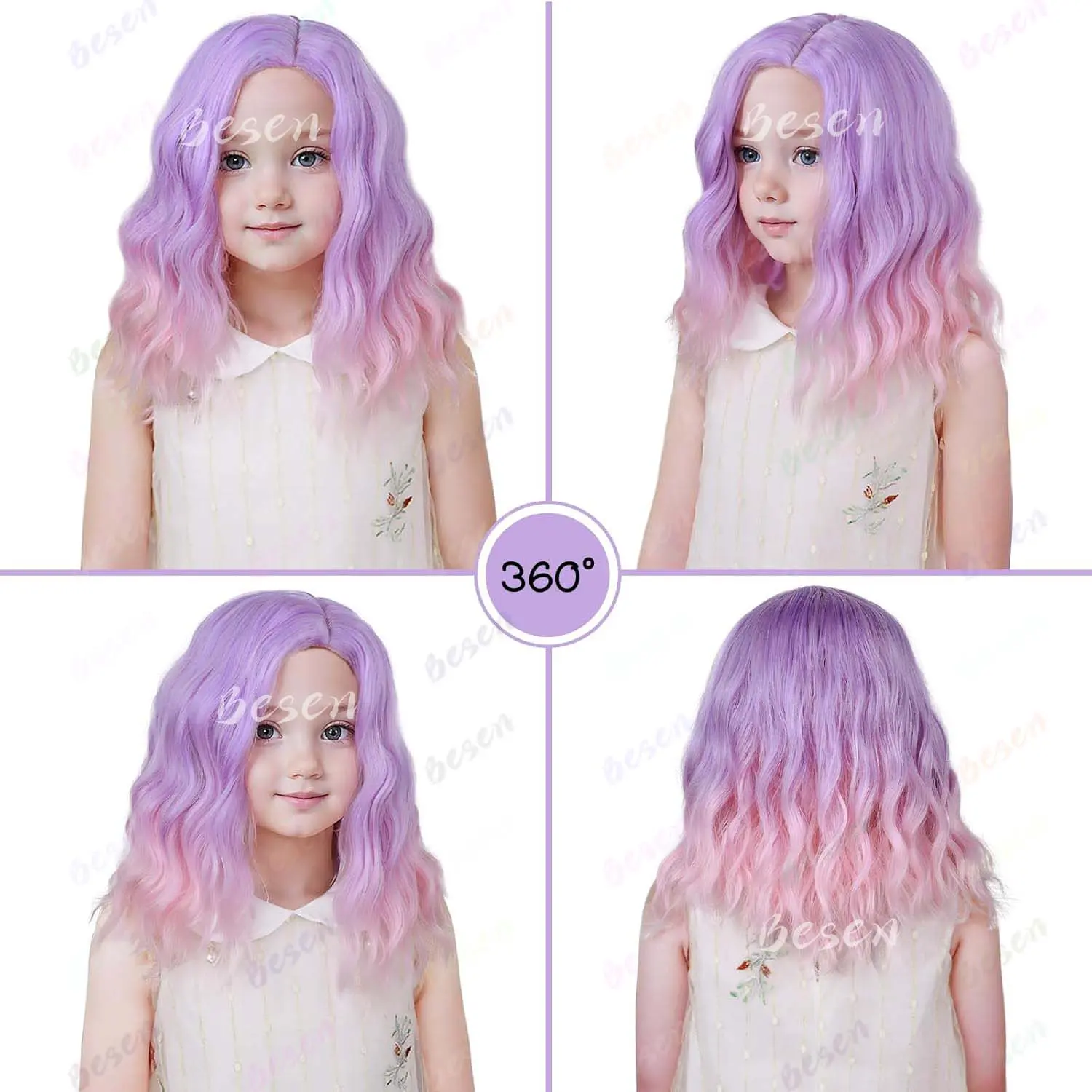 Synthetic Purple Wig Kids Child Wig Short Curly Wave Wig Lavender Purple Wig for Kids Light Purple Pink Wig Hair Girls Wig
