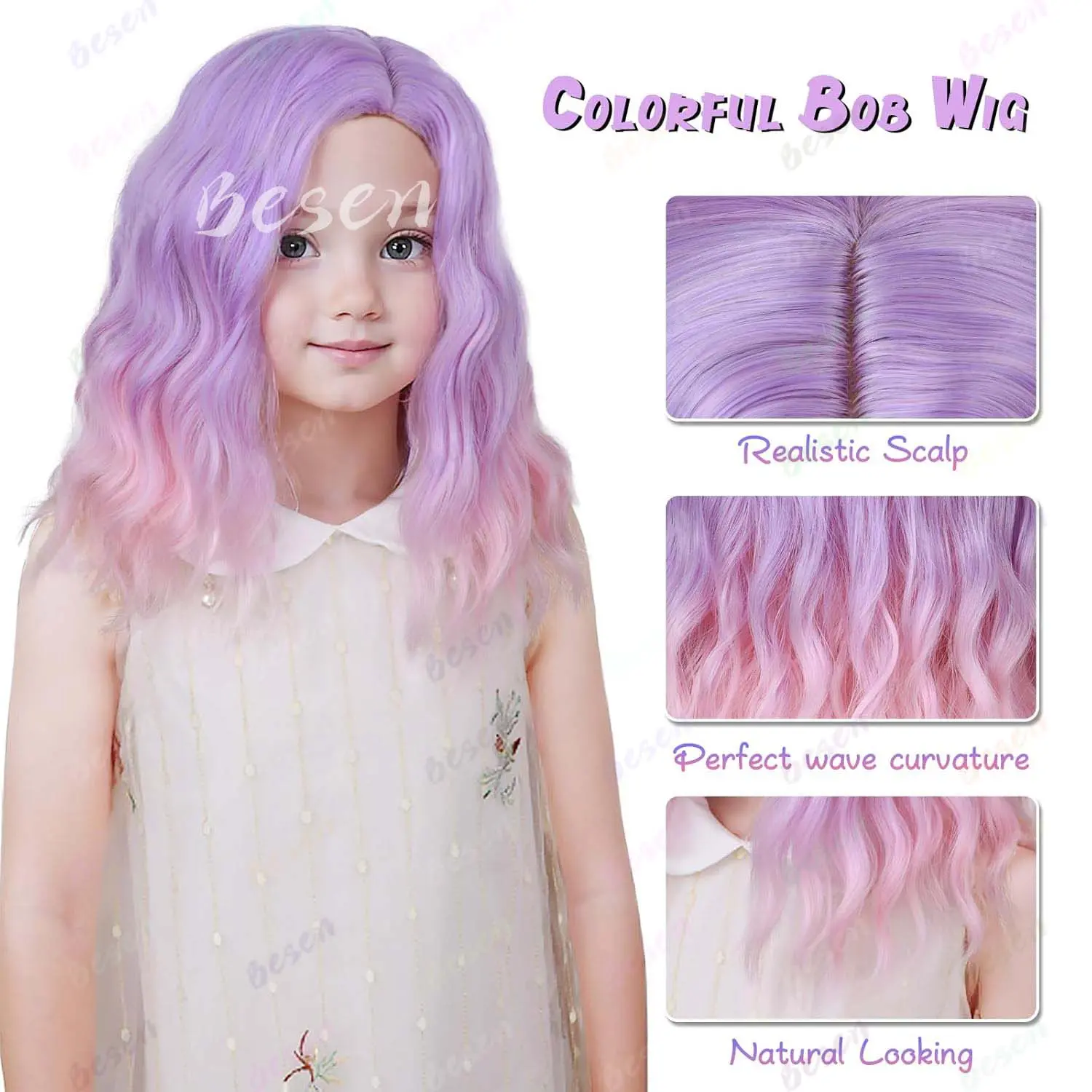 Synthetic Purple Wig Kids Child Wig Short Curly Wave Wig Lavender Purple Wig for Kids Light Purple Pink Wig Hair Girls Wig