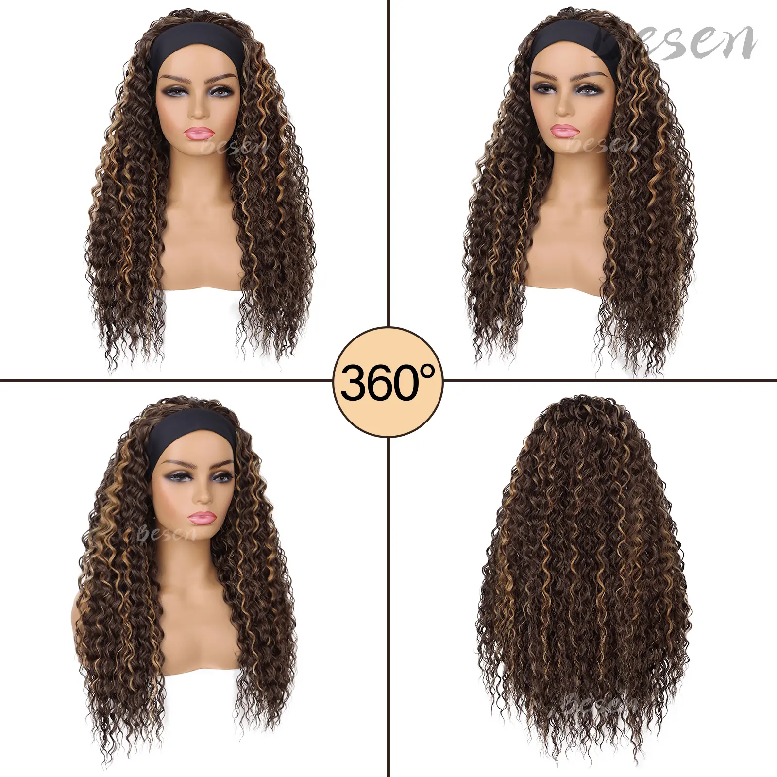 Synthetic Long Curly Headband Wigs for Black Women Long Water Wave Headband Wigs for Girls Wet and Wavy Half Wig for Daily Wear