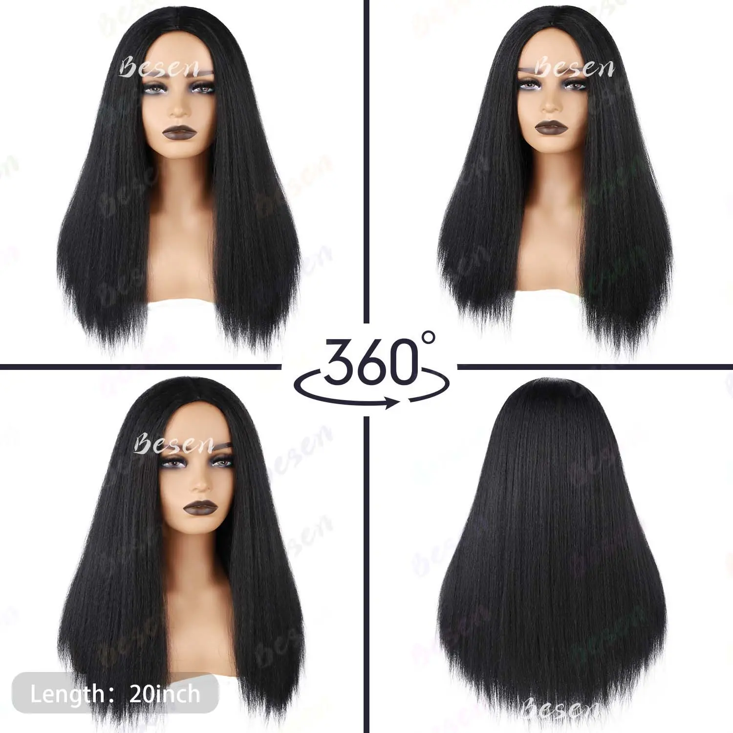 Synthetic Yaki Kinky Straight Wig for Black Women 20 Inch Hair Natural Hairline Wig Kinky Curly Hair Wigs Soft Fluffy